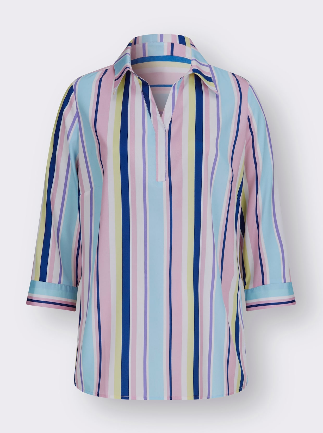 Comfortabele blouse - aqua/roze gestreept