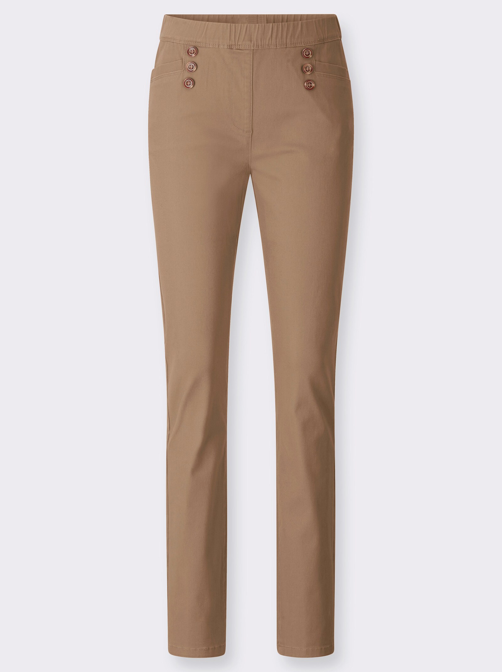 Schlupfjeans mit Schmuckknöpfen - camel