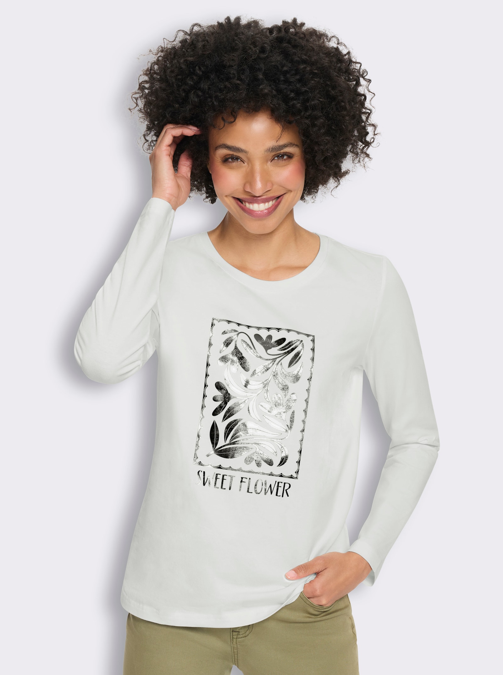 heine Langarmshirt mit Folienprint - ecru