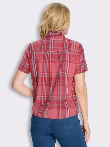 Kurzarm-Bluse - flamingo-ecru-kariert