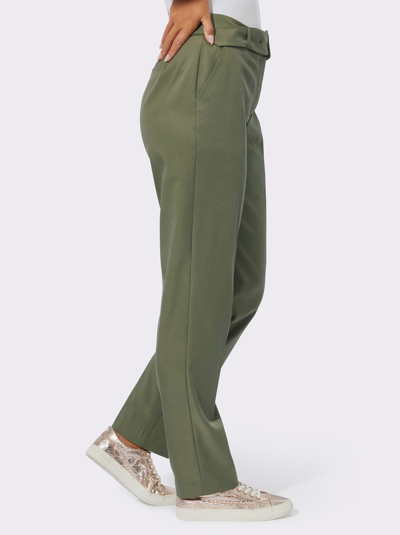 Bügelfaltenhose mit Stoffgürtel - khaki