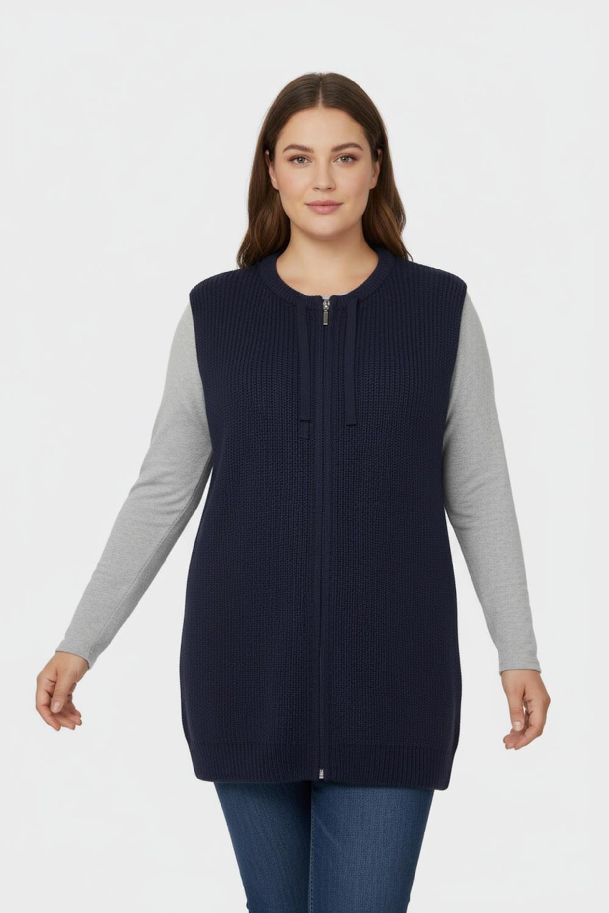 Strickweste in Longform - marine