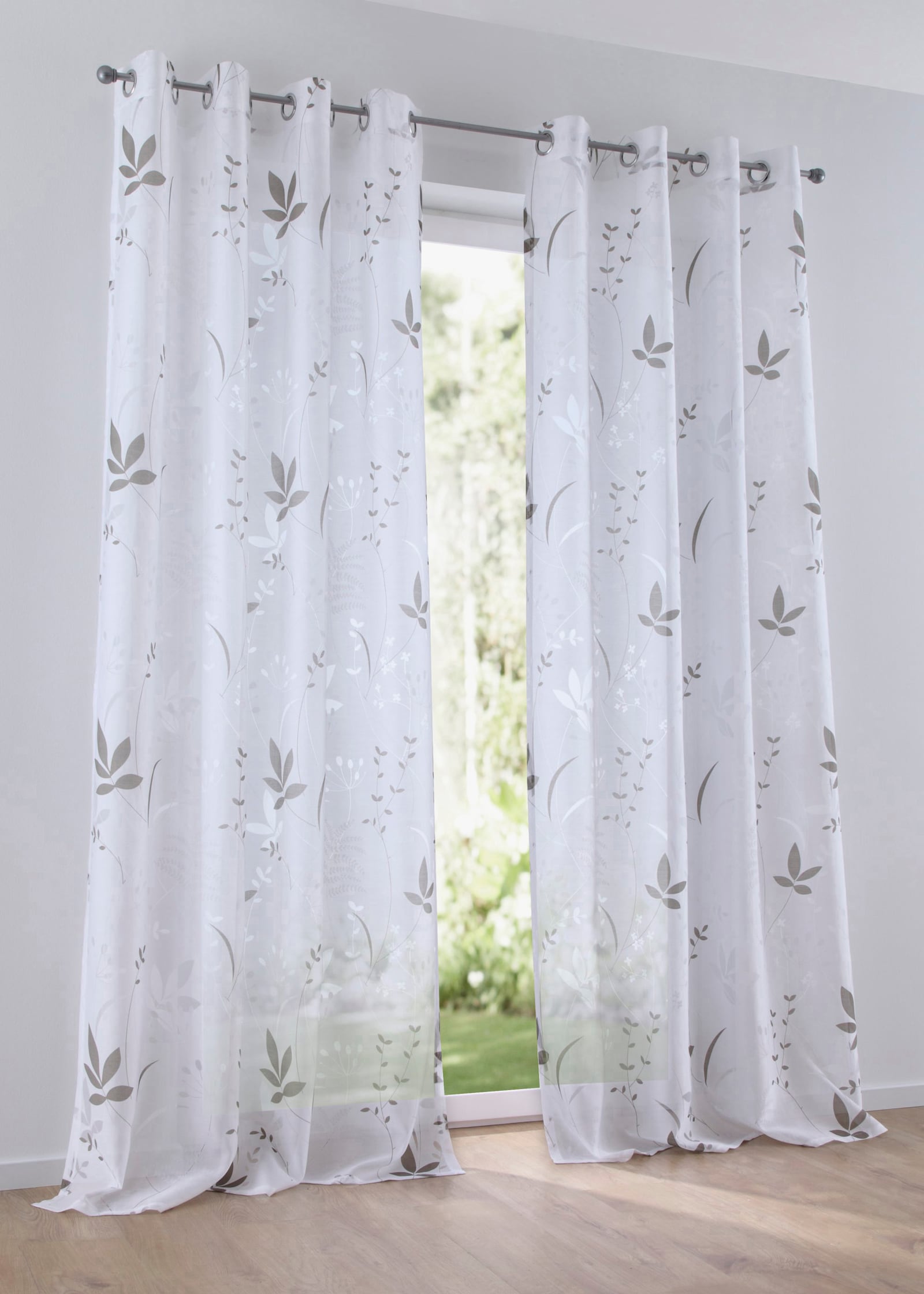 heine home Decoratieve vitrage - taupe/wit