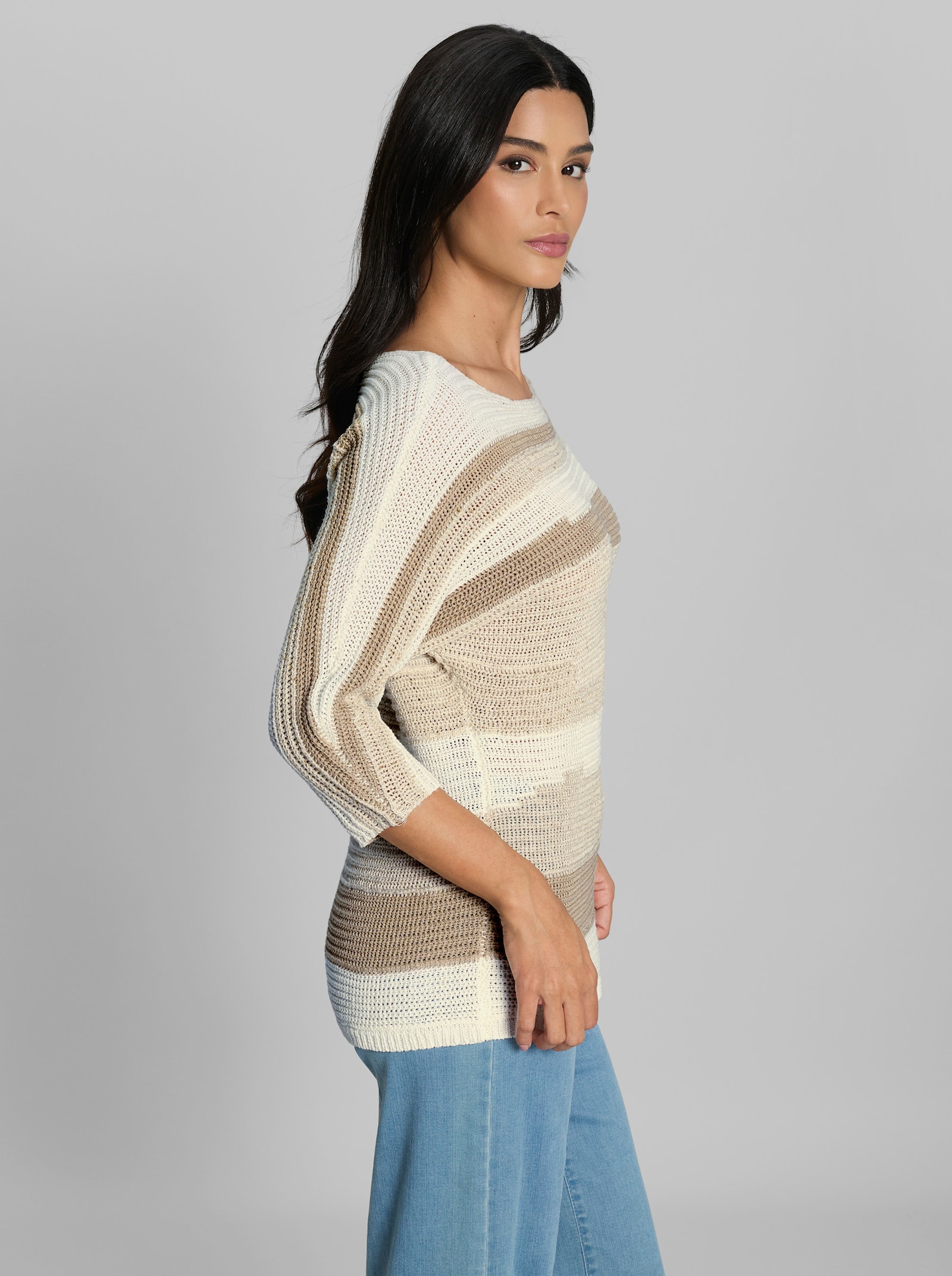 heine 3/4-Arm-Pullover mit Intarsienstrick - ecru-beige-gemustert