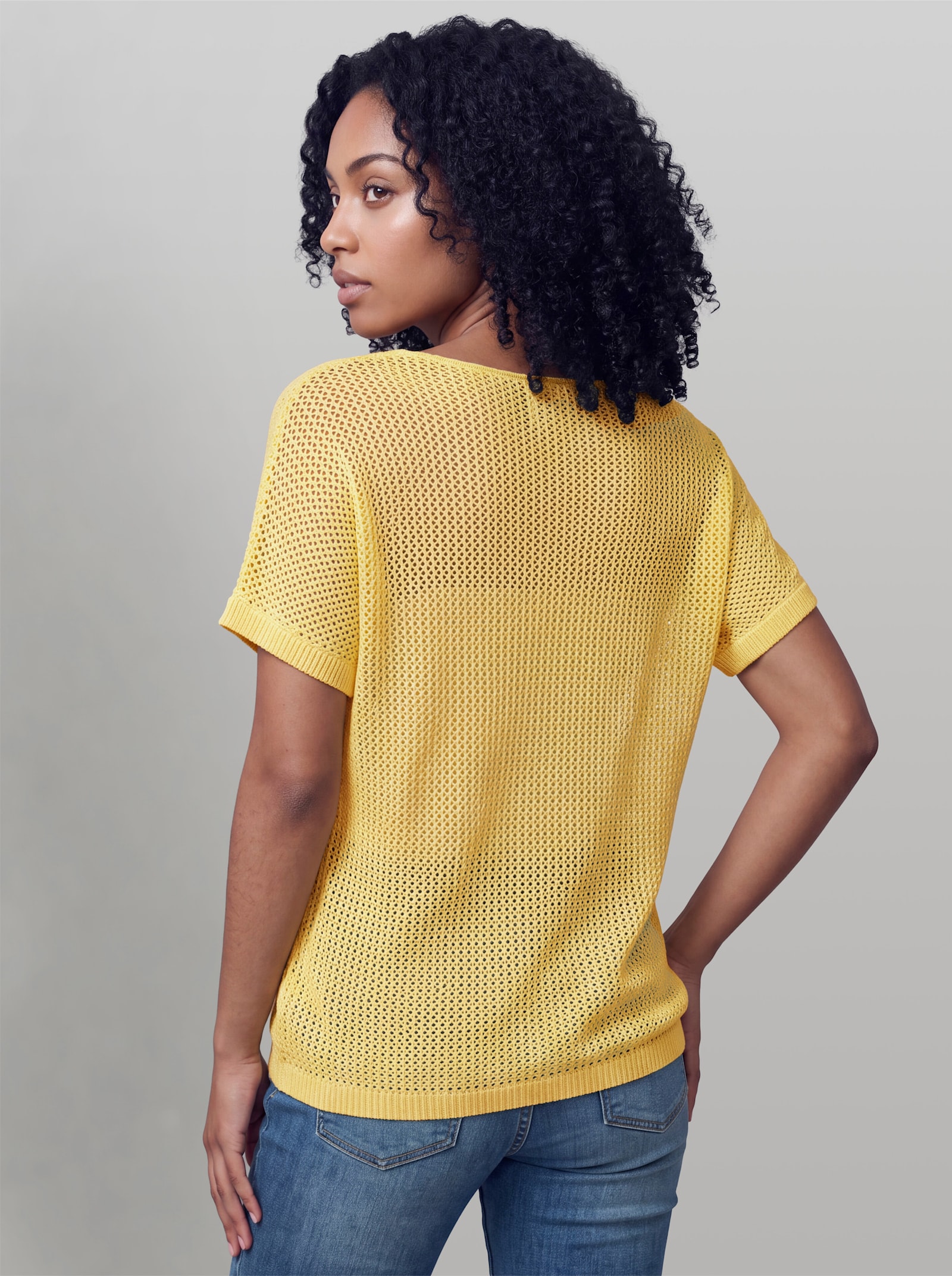 heine Kurzarmpullover mit Ajourmuster - zitrone