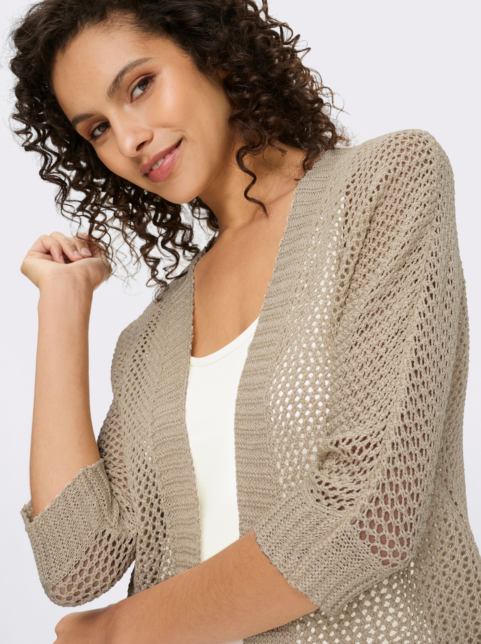 heine Ajourstrickjacke mit Fledermausärmeln - sand