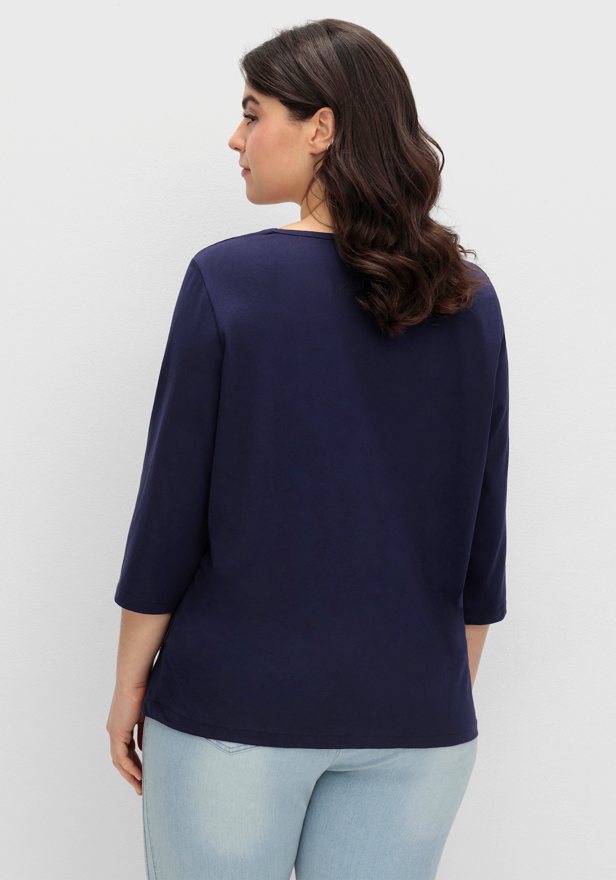 3/4-Arm-Shirt aus reiner Baumwolle - marine-ecru