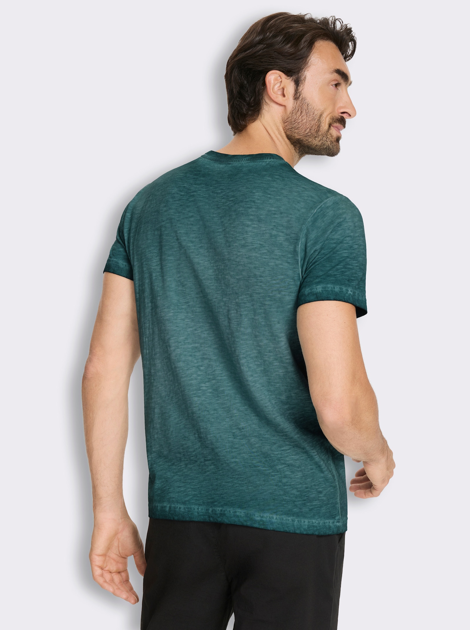 Kurzarmshirt mit Rundhals-Ausschnitt, Baumwolle - petrol