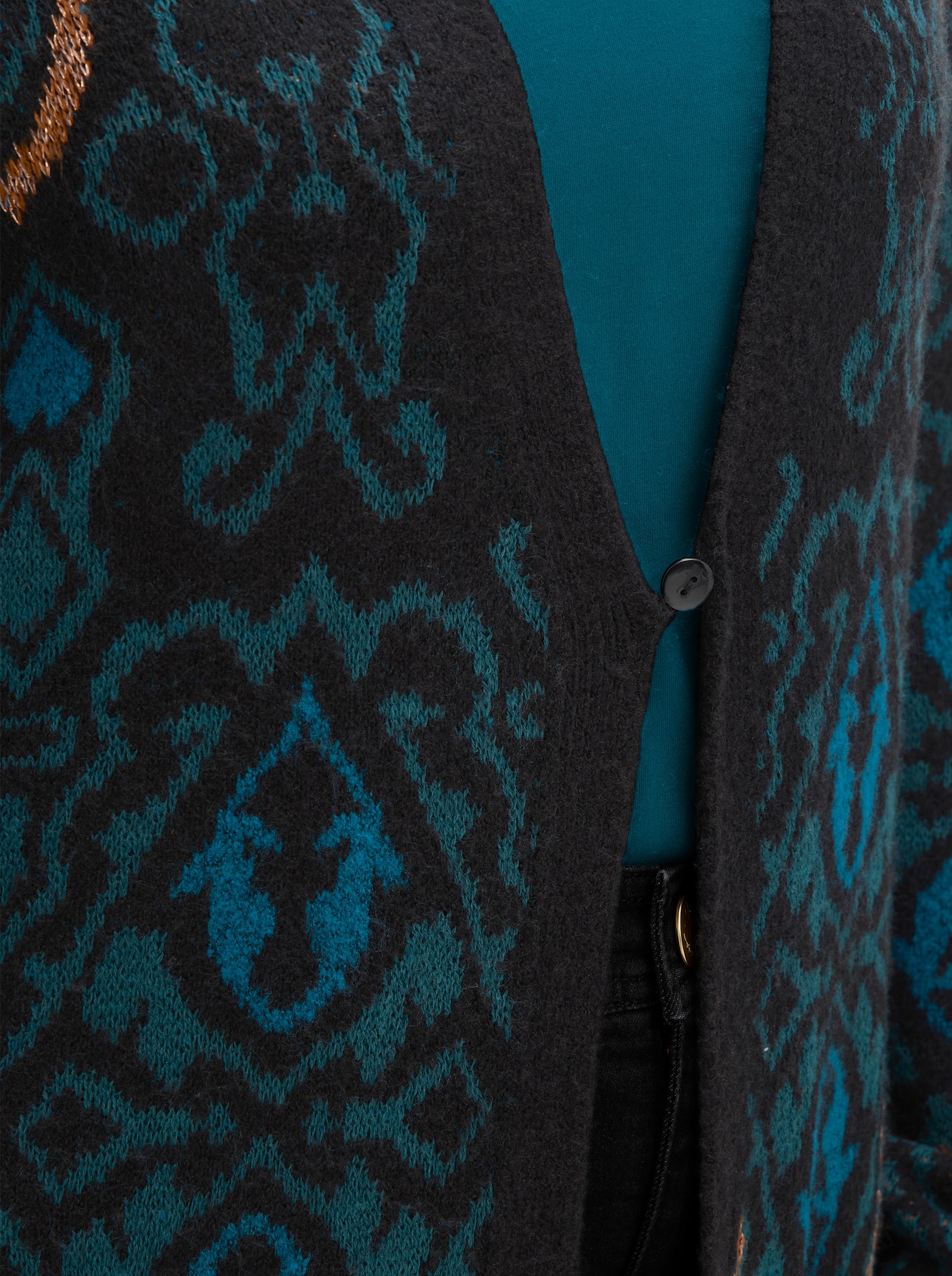 sheego Strickmantel mit Jacquard-Muster - petrol-jade-gemustert
