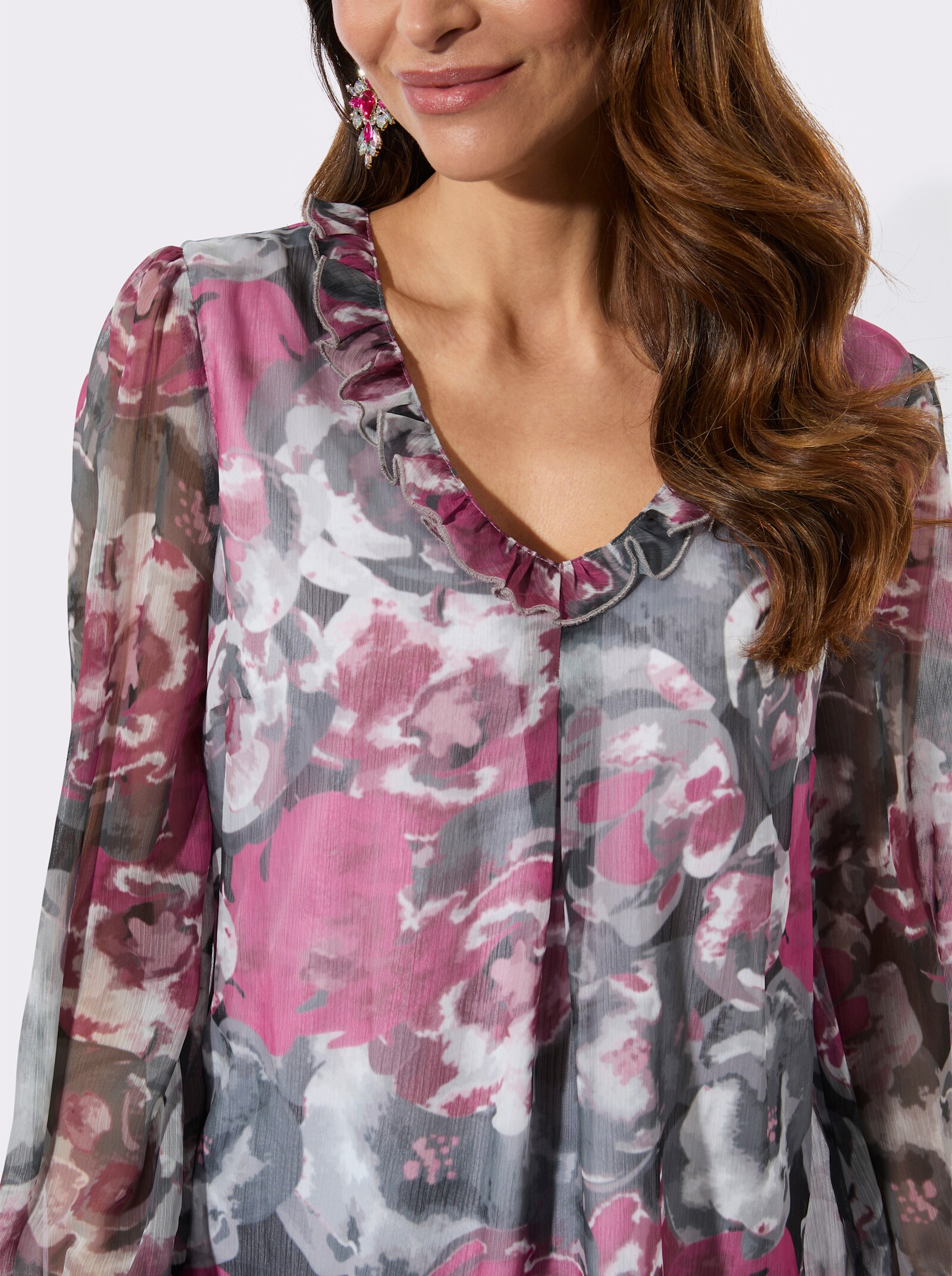 Tunika mit Volant - dunkelrot-schwarz-bedruckt