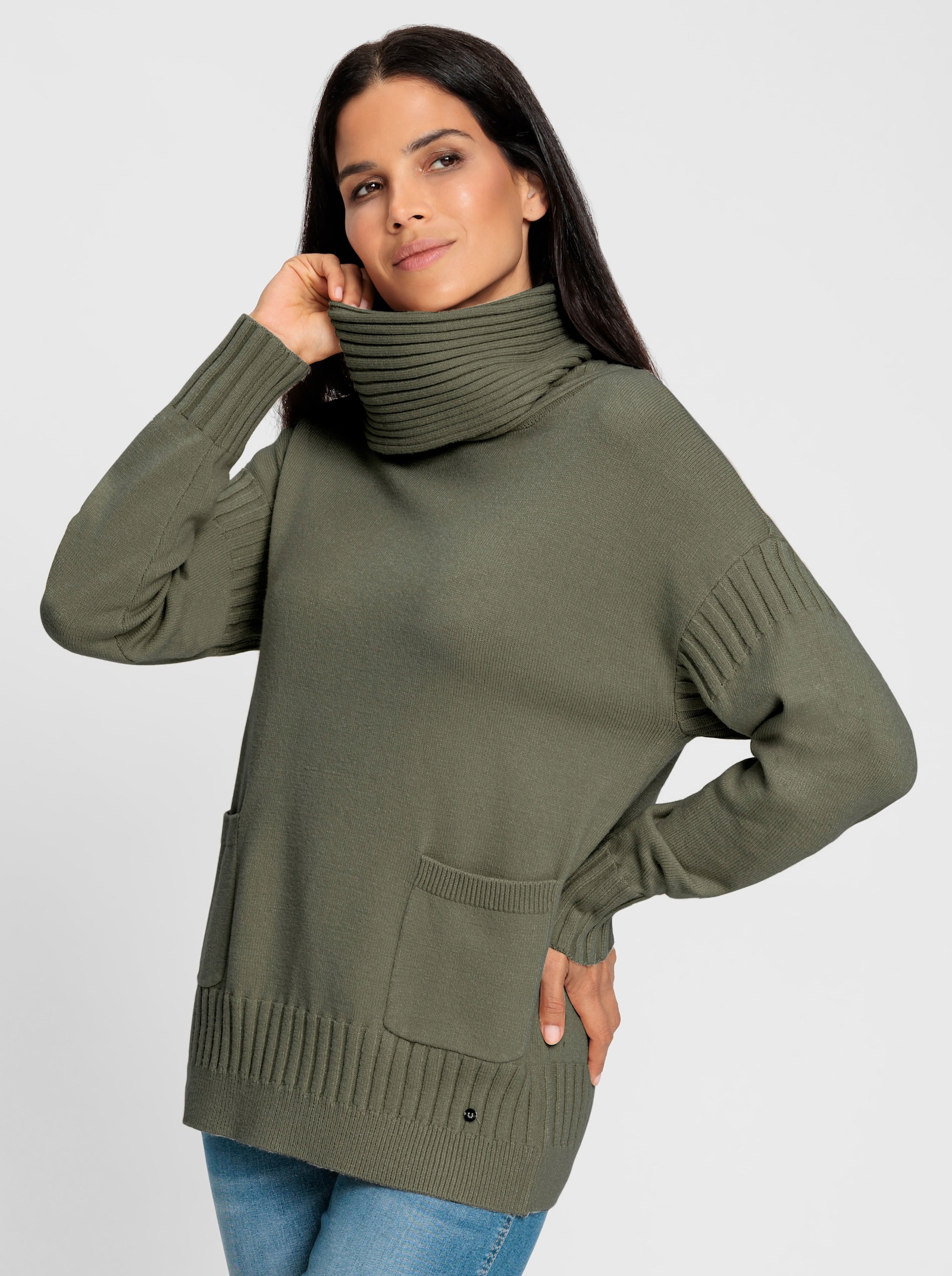 heine Rollkragenpullover mit aufgesetzten Taschen - khaki