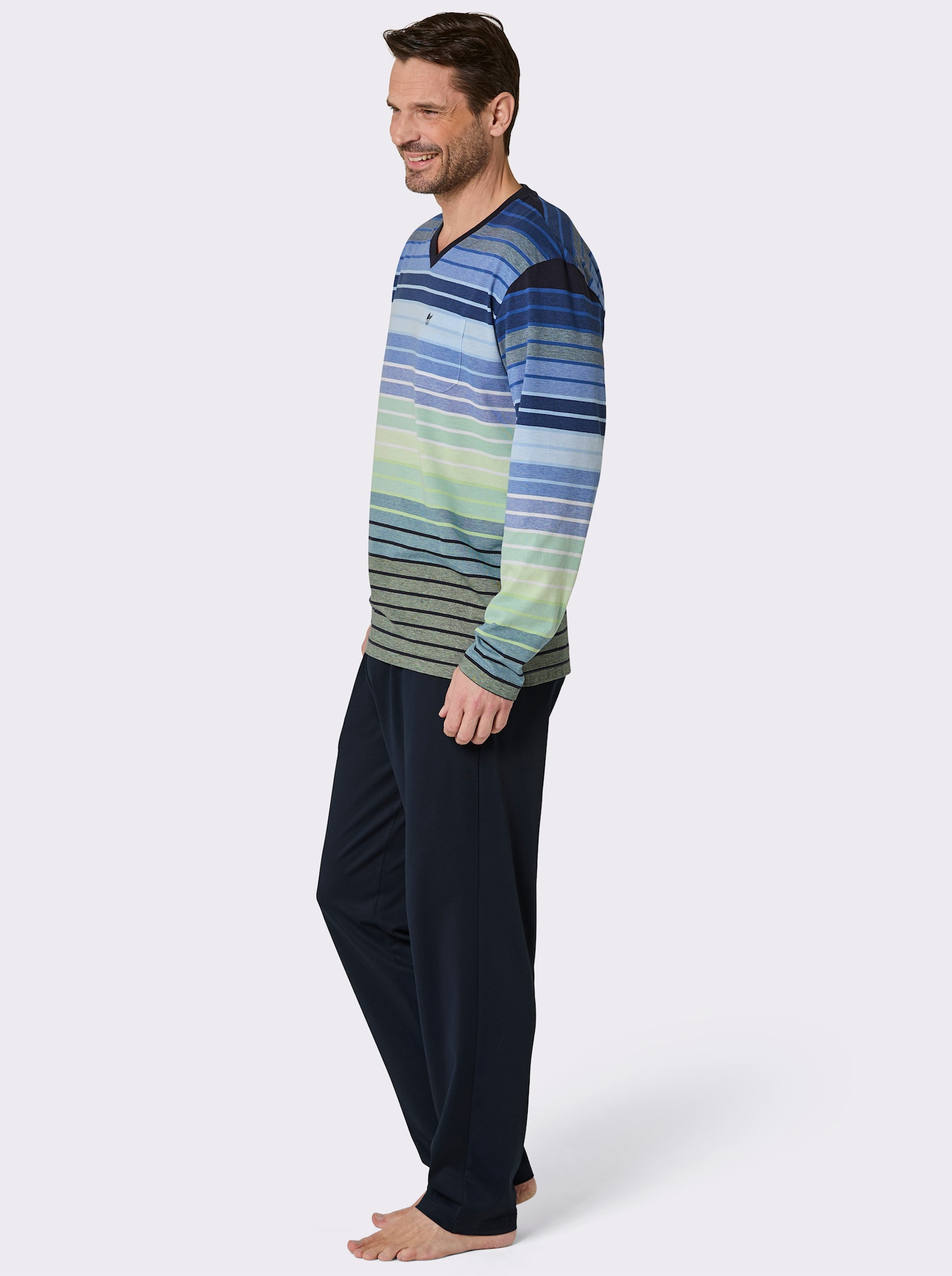 Hajo Schlafanzug - marine-pistazie-geringelt