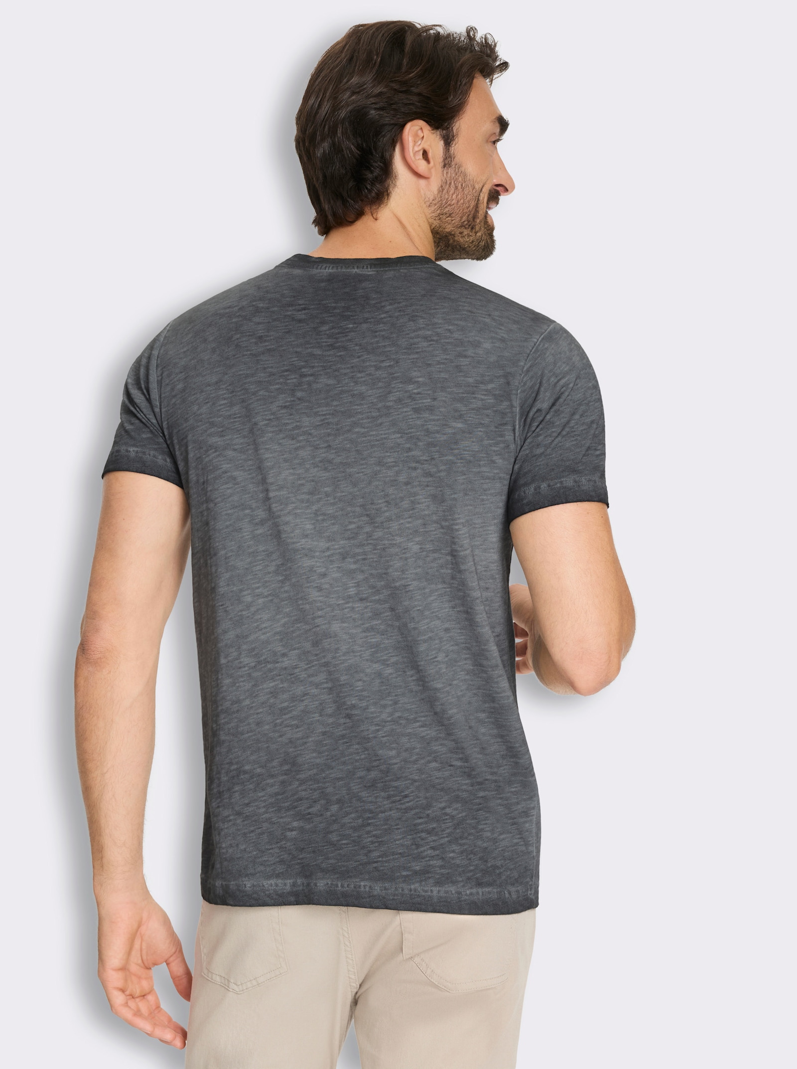 Kurzarmshirt mit Rundhals-Ausschnitt, Baumwolle - schwarz