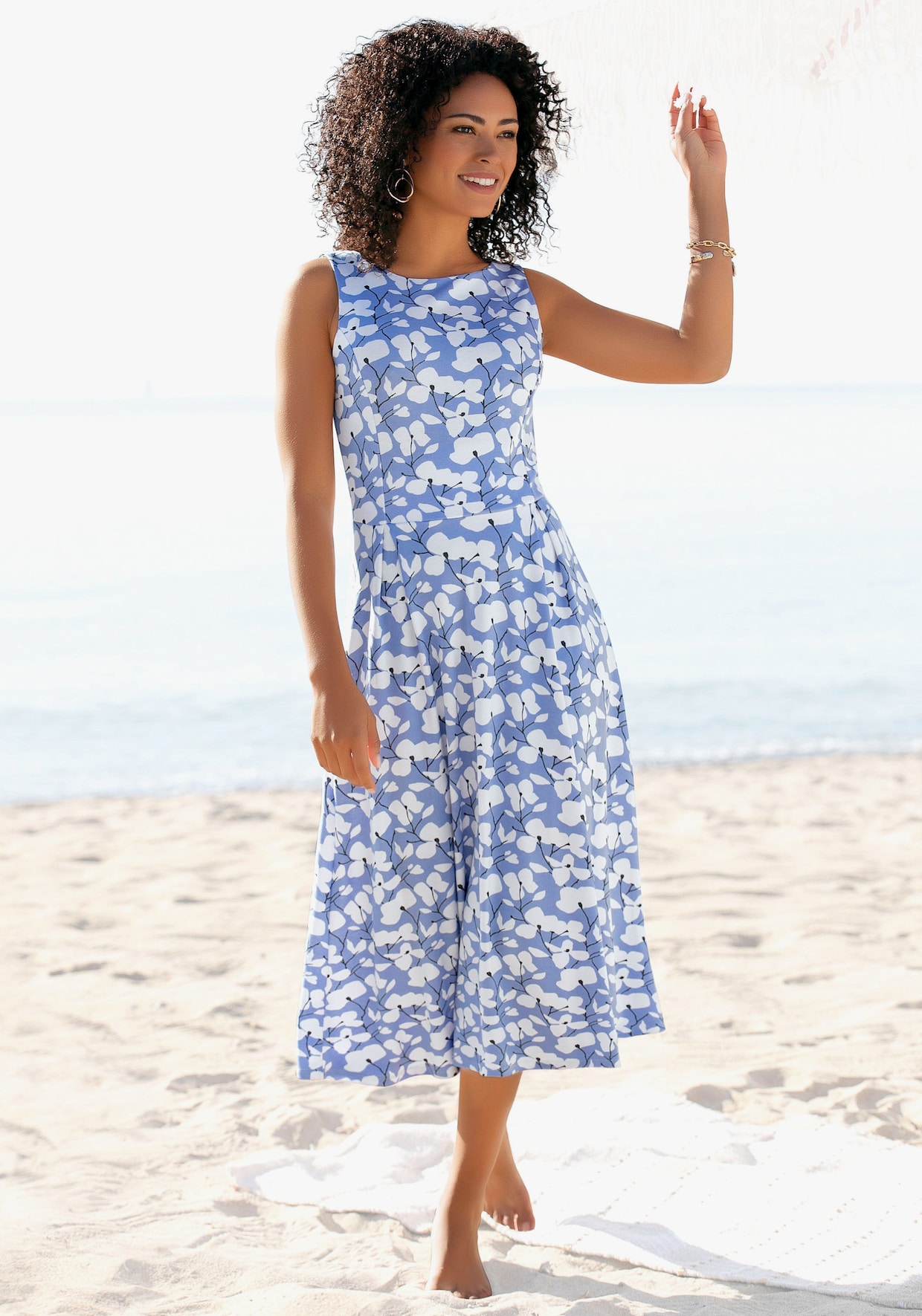 Beachtime Sommerkleid - blau-creme-bedruckt