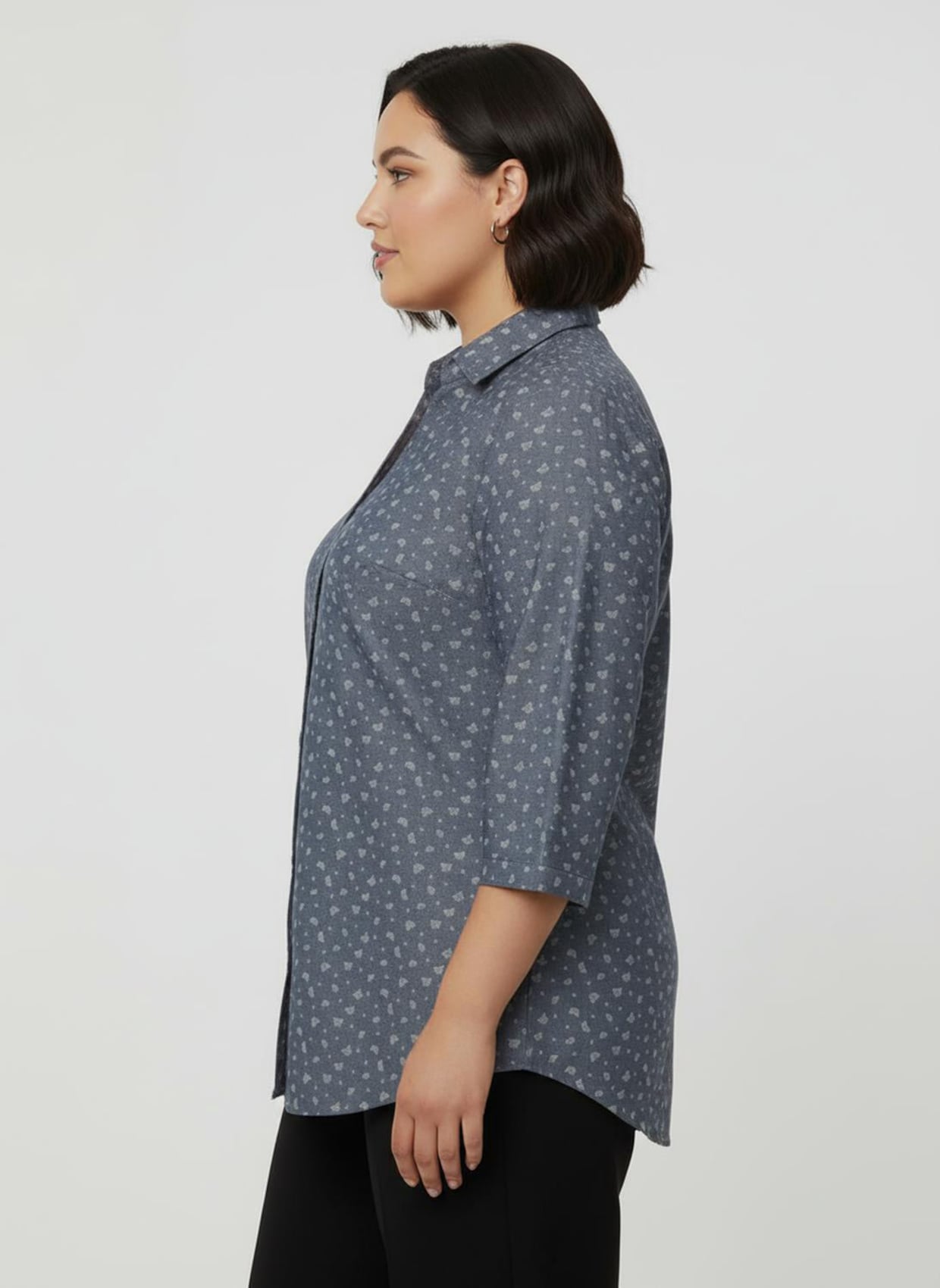 Jeansbluse mit Schmetterlings-Druck - blue-bleached
