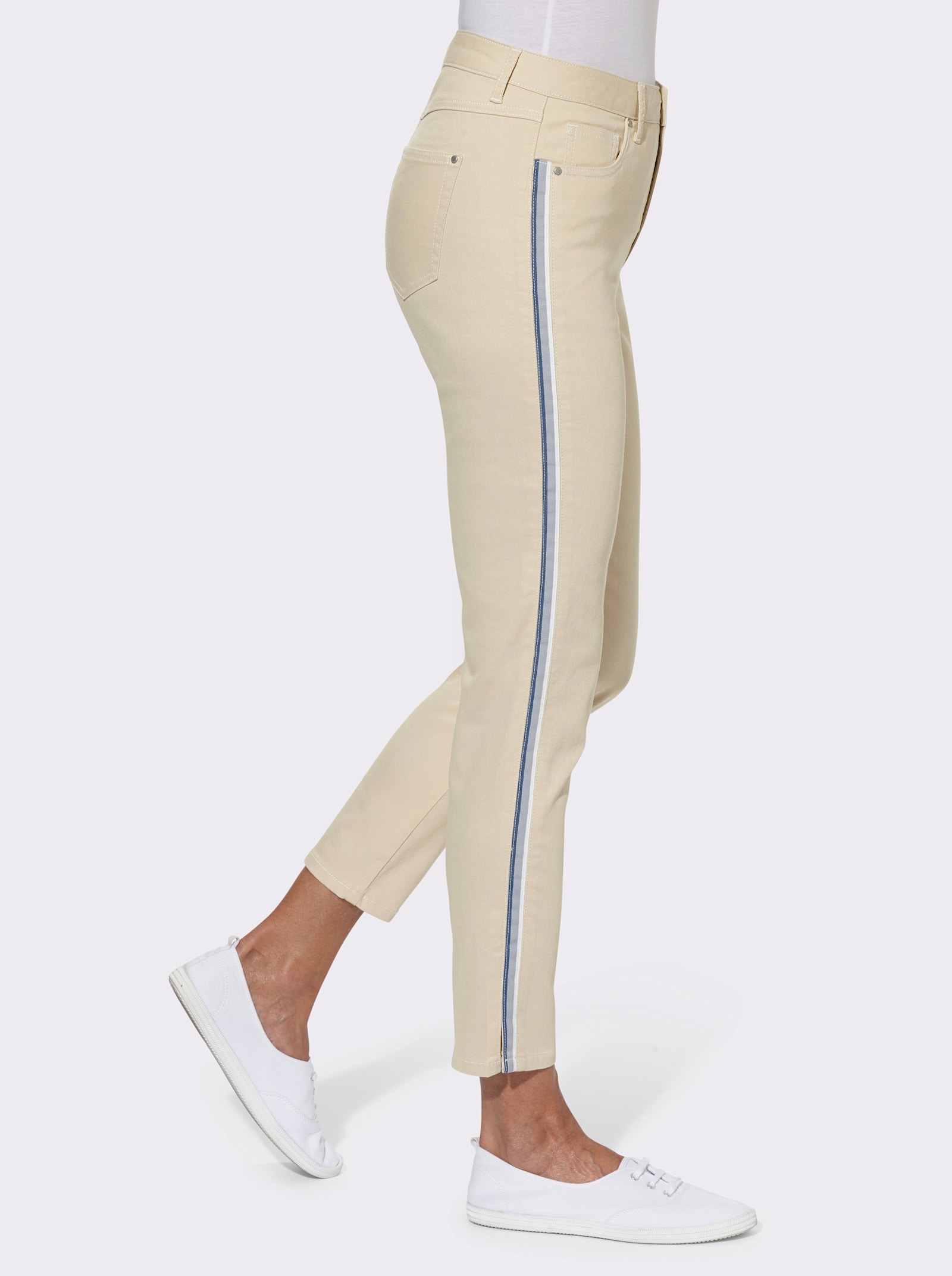 Jean 7/8, effet usé léger - beige-coloris denim