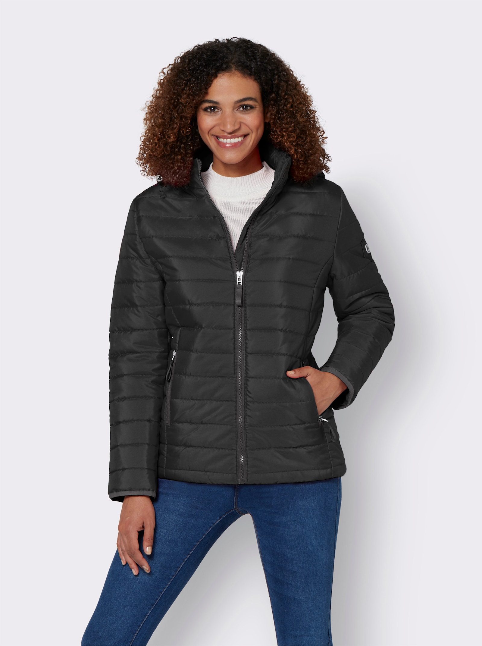 Steppjacke mit kontrastfarbenen Akzenten - schwarz
