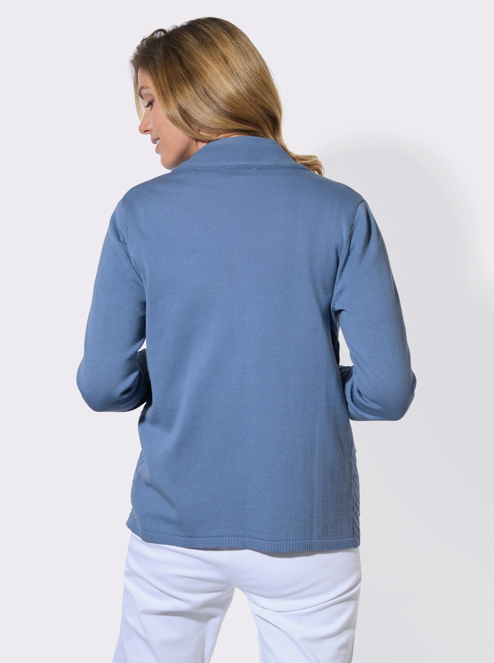 Strickjacke mit gerippten Bündchen - mittelblau