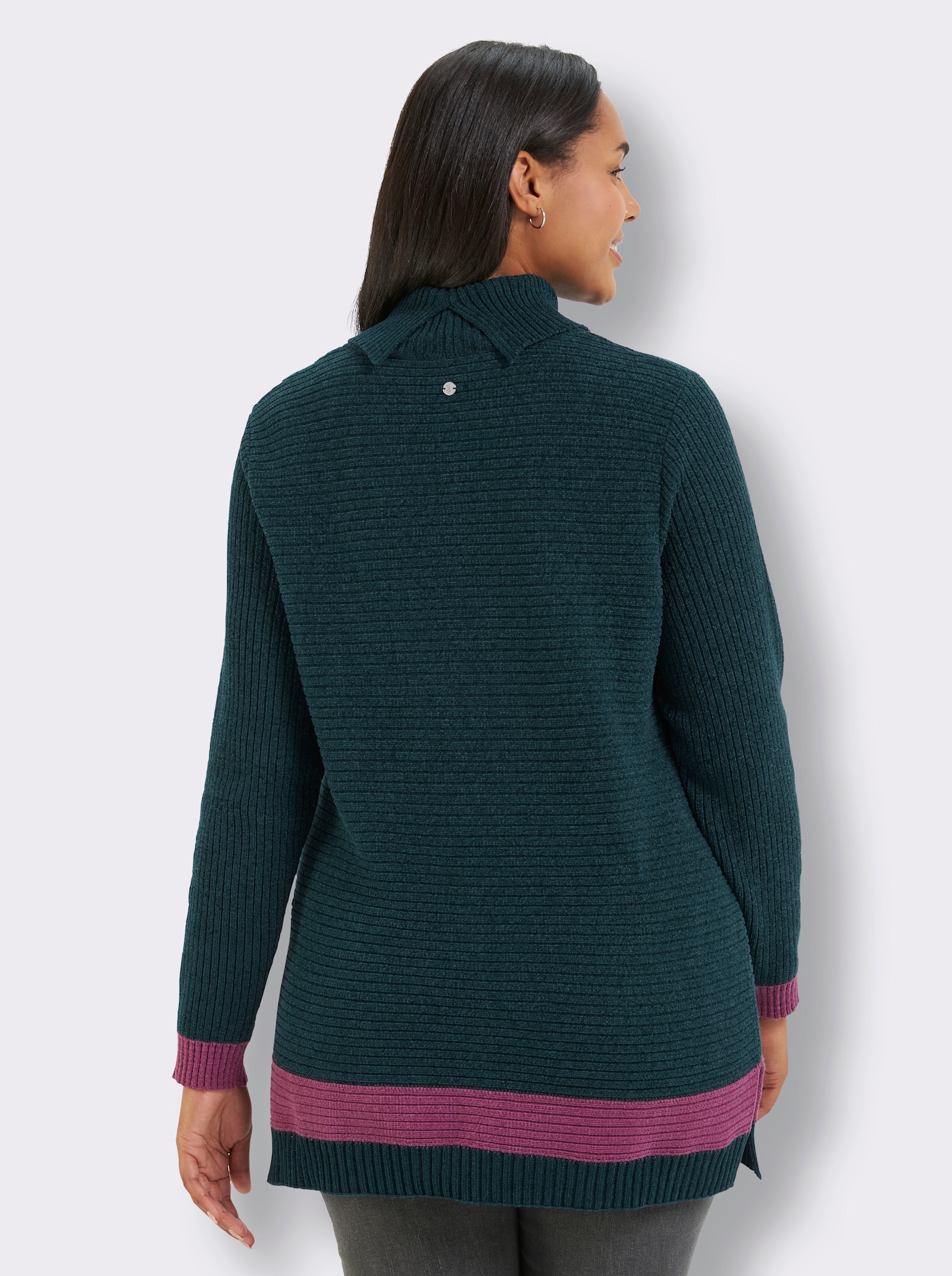 sheego Rollkragenpullover aus Chenille, mit Kontrastdetails - petrol-erika