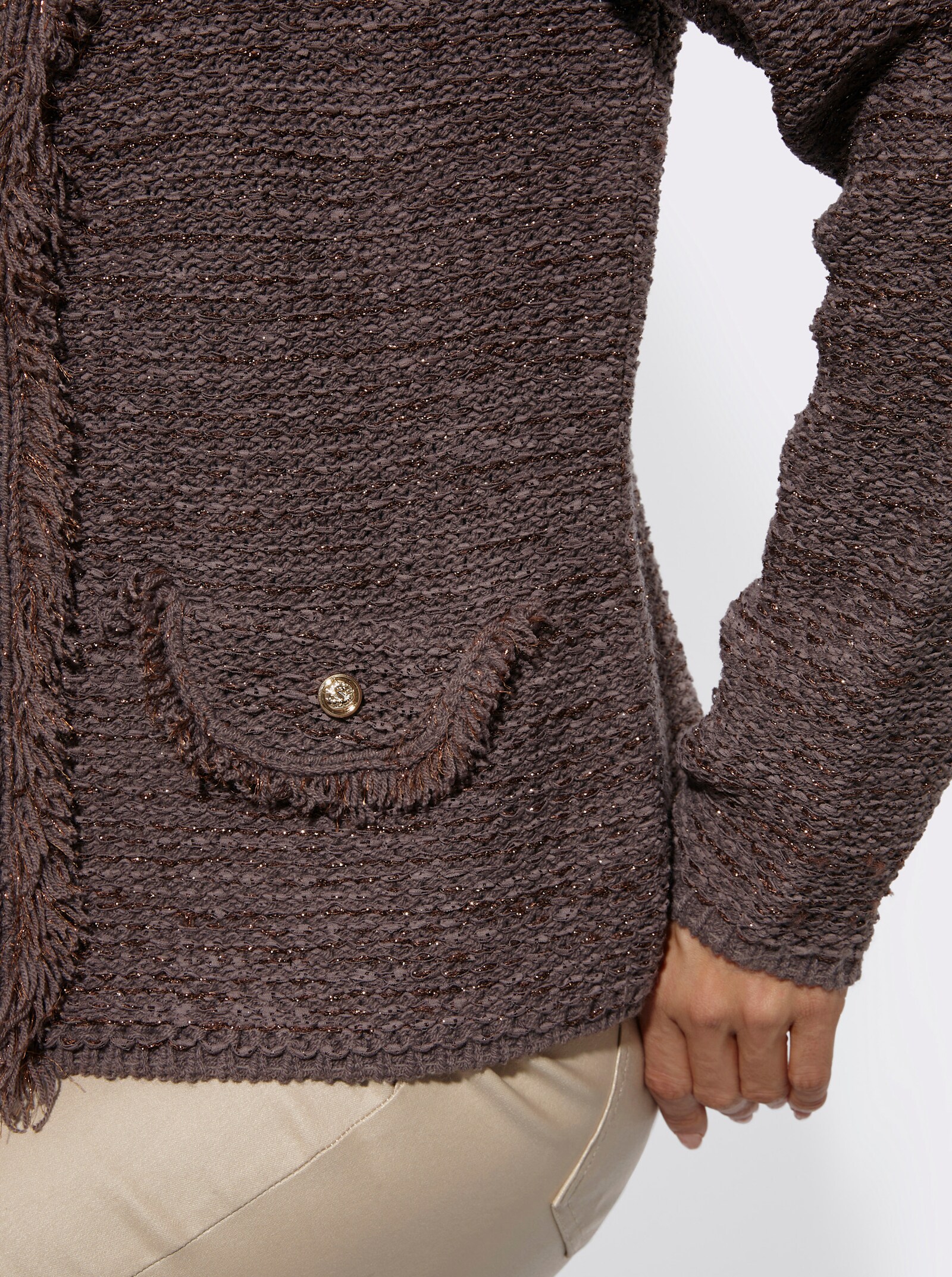 Cardigan mit Fransen - dunkeltaupe