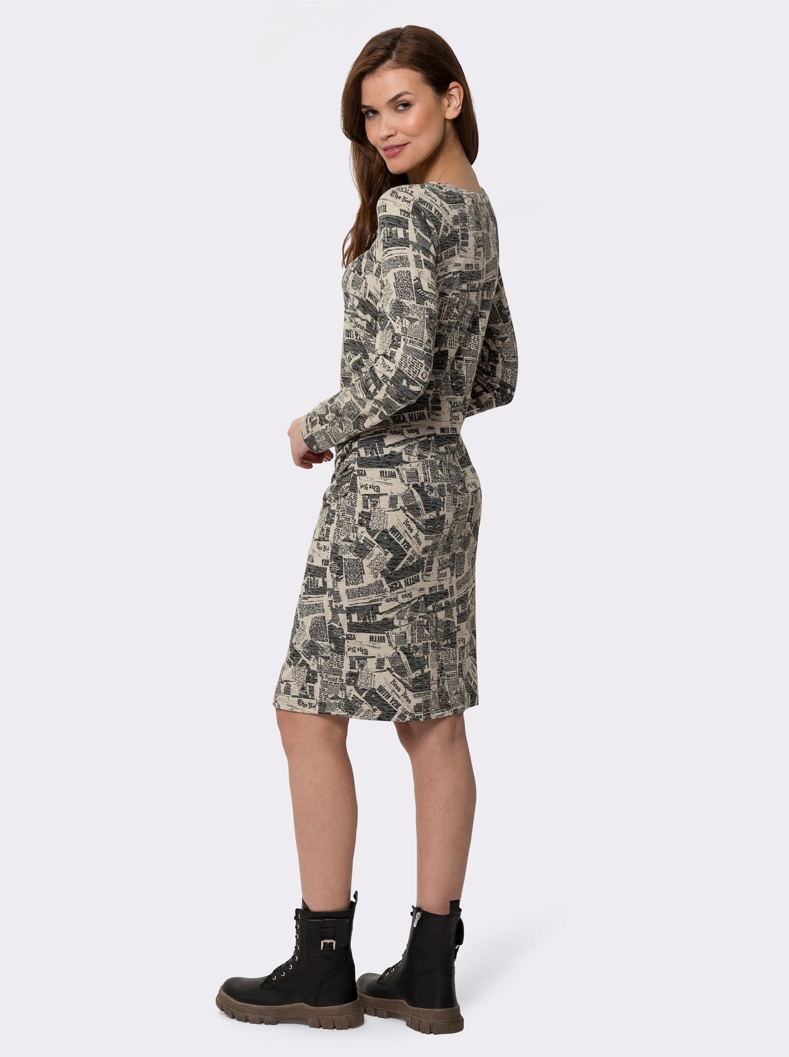 heine Druckkleid mit Ausbrenner-Muster - sand-schwarz-bedruckt