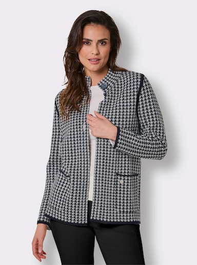 CREATION L PREMIUM Jacquardstrickjacke mit Merinowolle - marine-champagner-gemustert