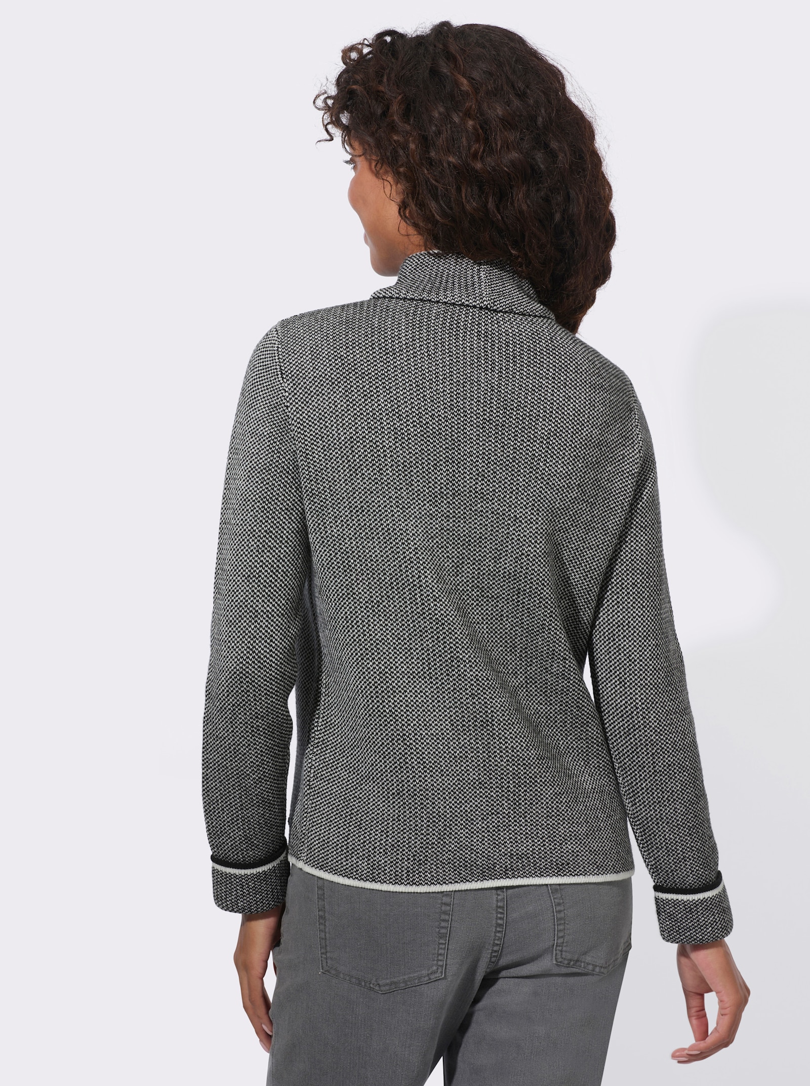 Stehkragenpullover mit Strickmuster - schwarz-ecru-meliert