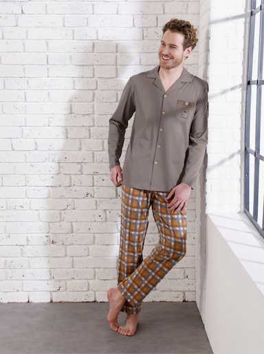 wäschepur men Pyjama - dunkeltaupe-cognac-kariert