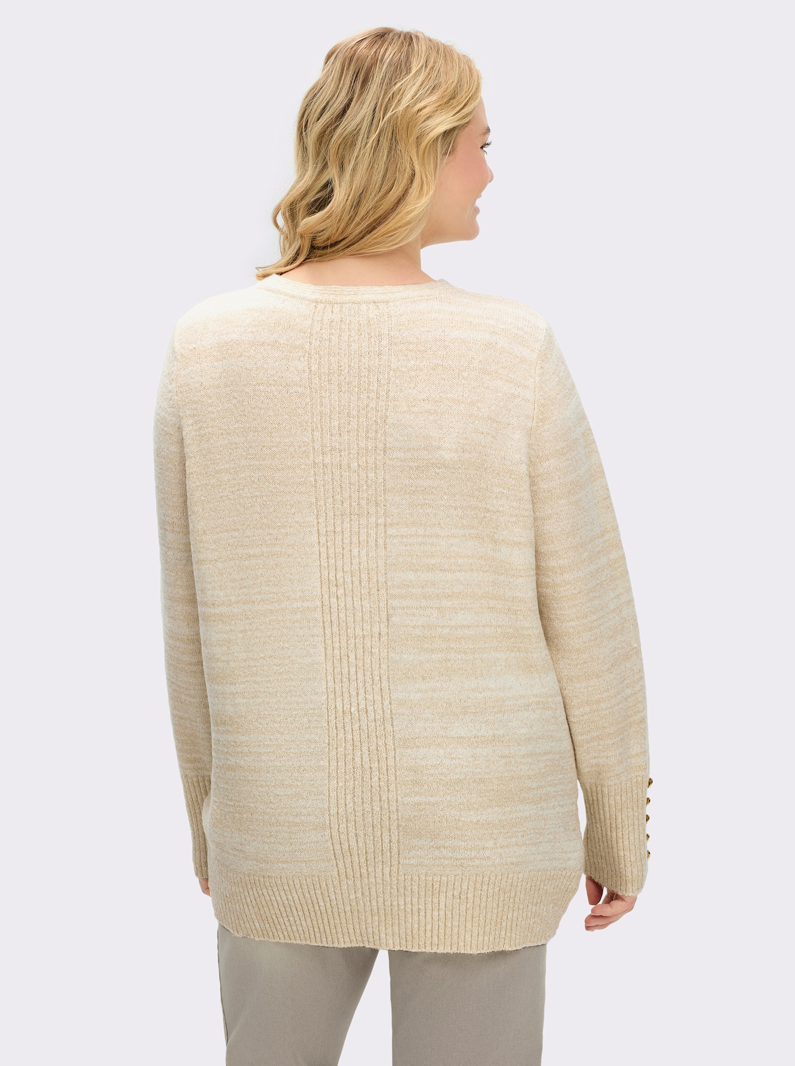 sheego by Joe Browns Pullover met V-hals, ribinzet en effectgaren - champagne