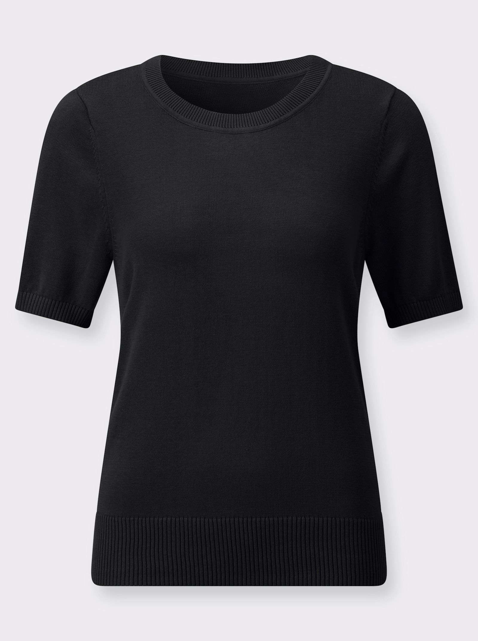 Baumwollpullover mit Ripp-Abschlüssen - schwarz