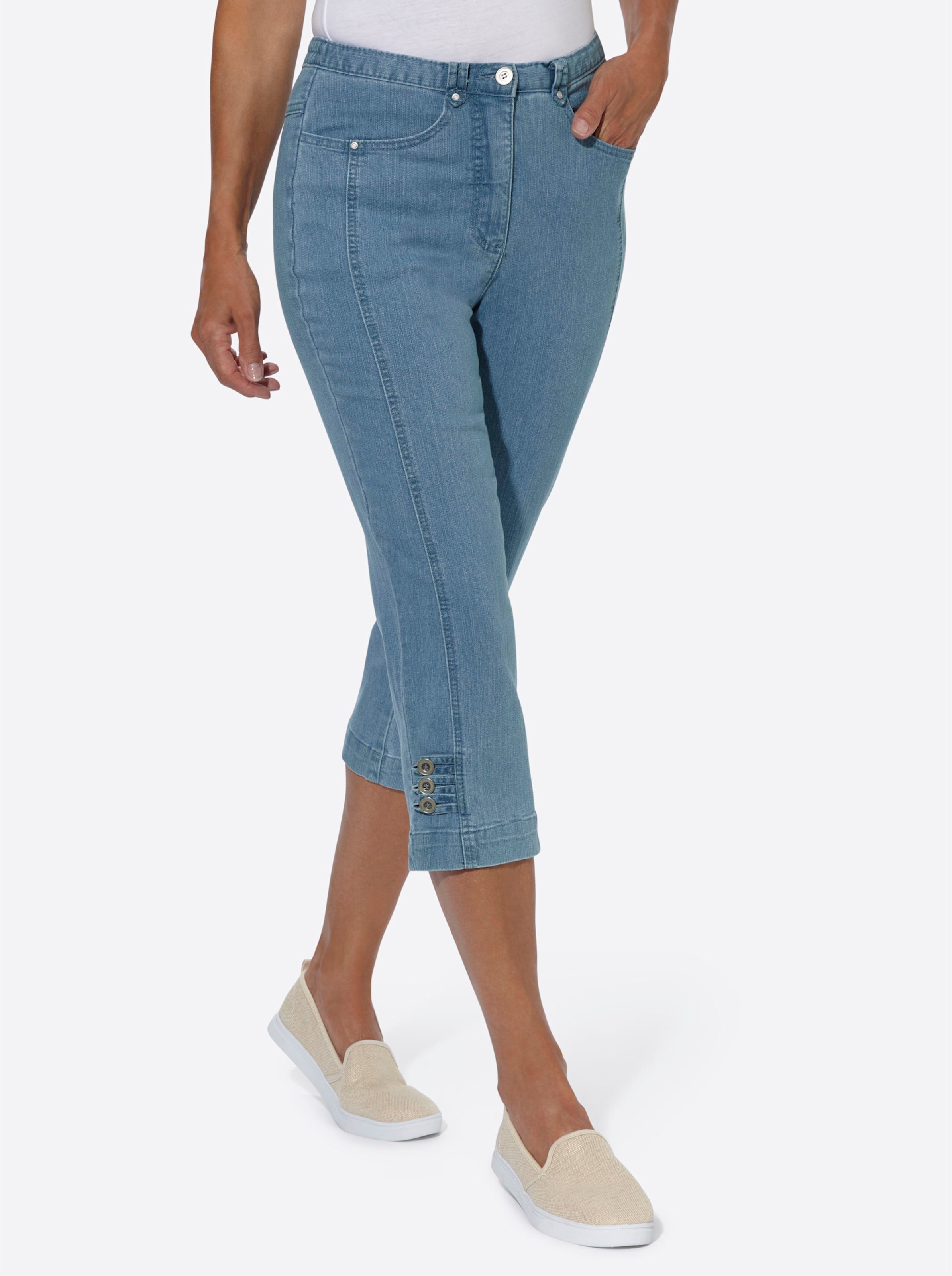 Witt Damen 7/8-Jeans mit seitlichem Dehnbund, blue-bleached