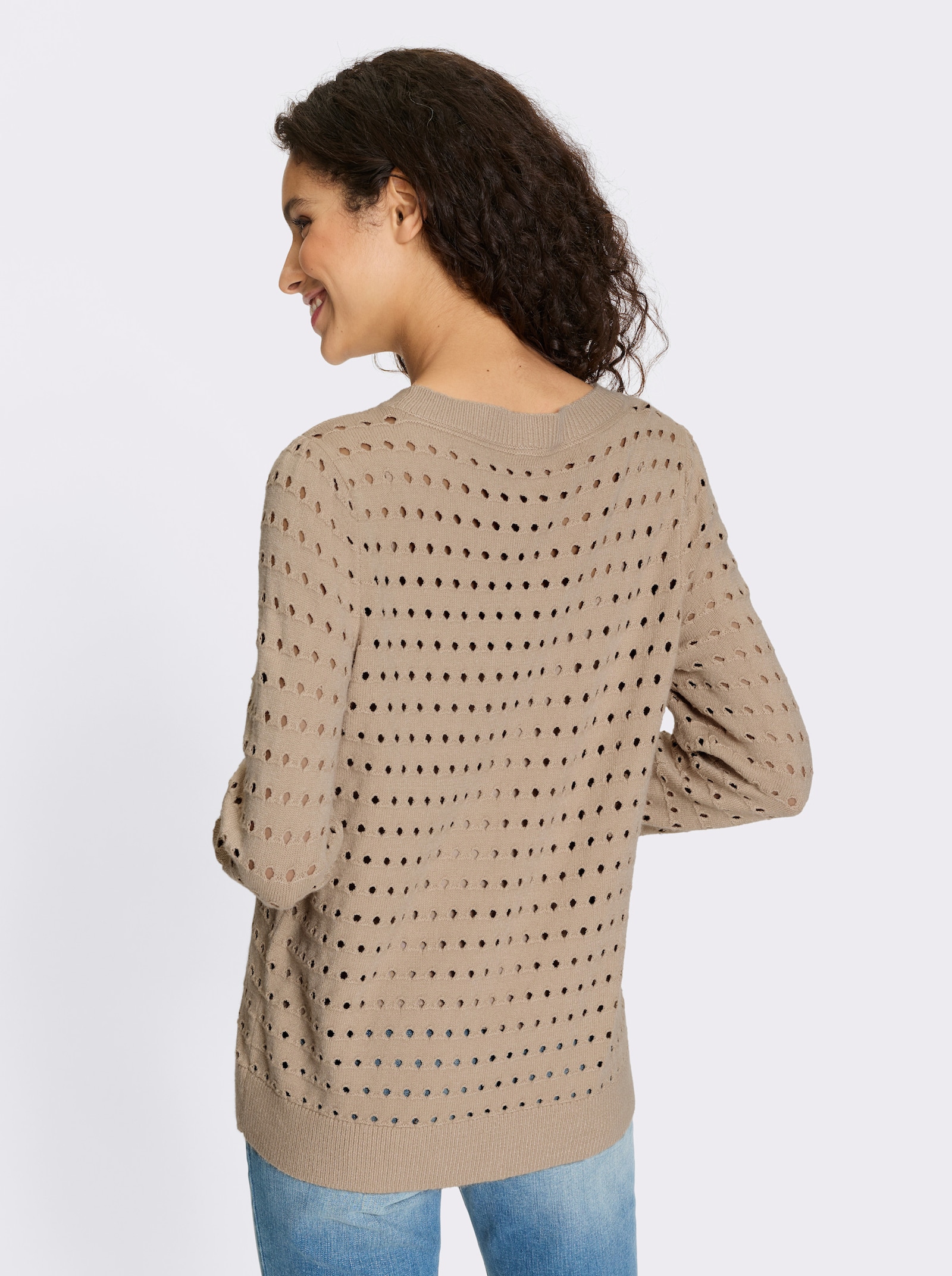 heine Feinstrickpullover mit Ajourmuster - beige