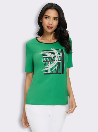 Kurzarmshirt mit Foliendruck - weiß-grasgrün