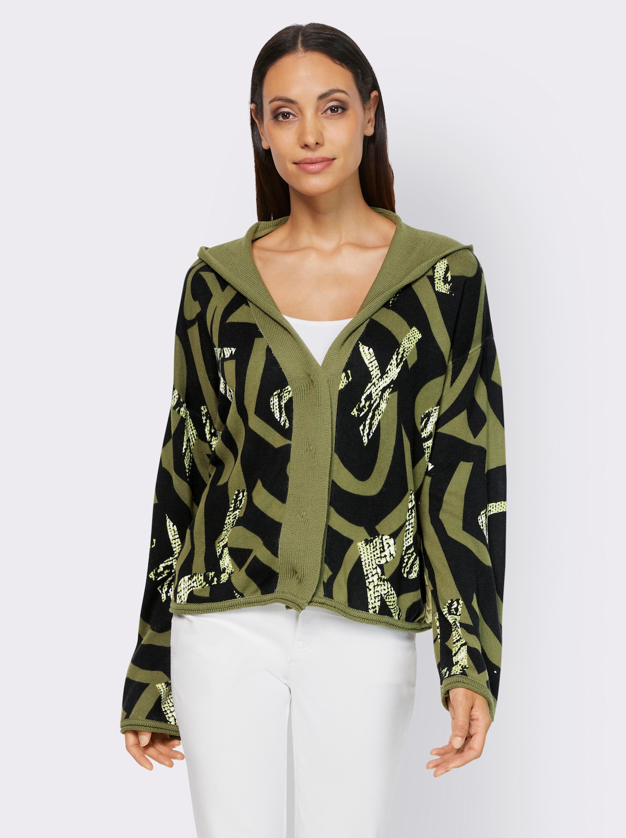 heine Veste à capuche en tricot - olive-noir imprimé