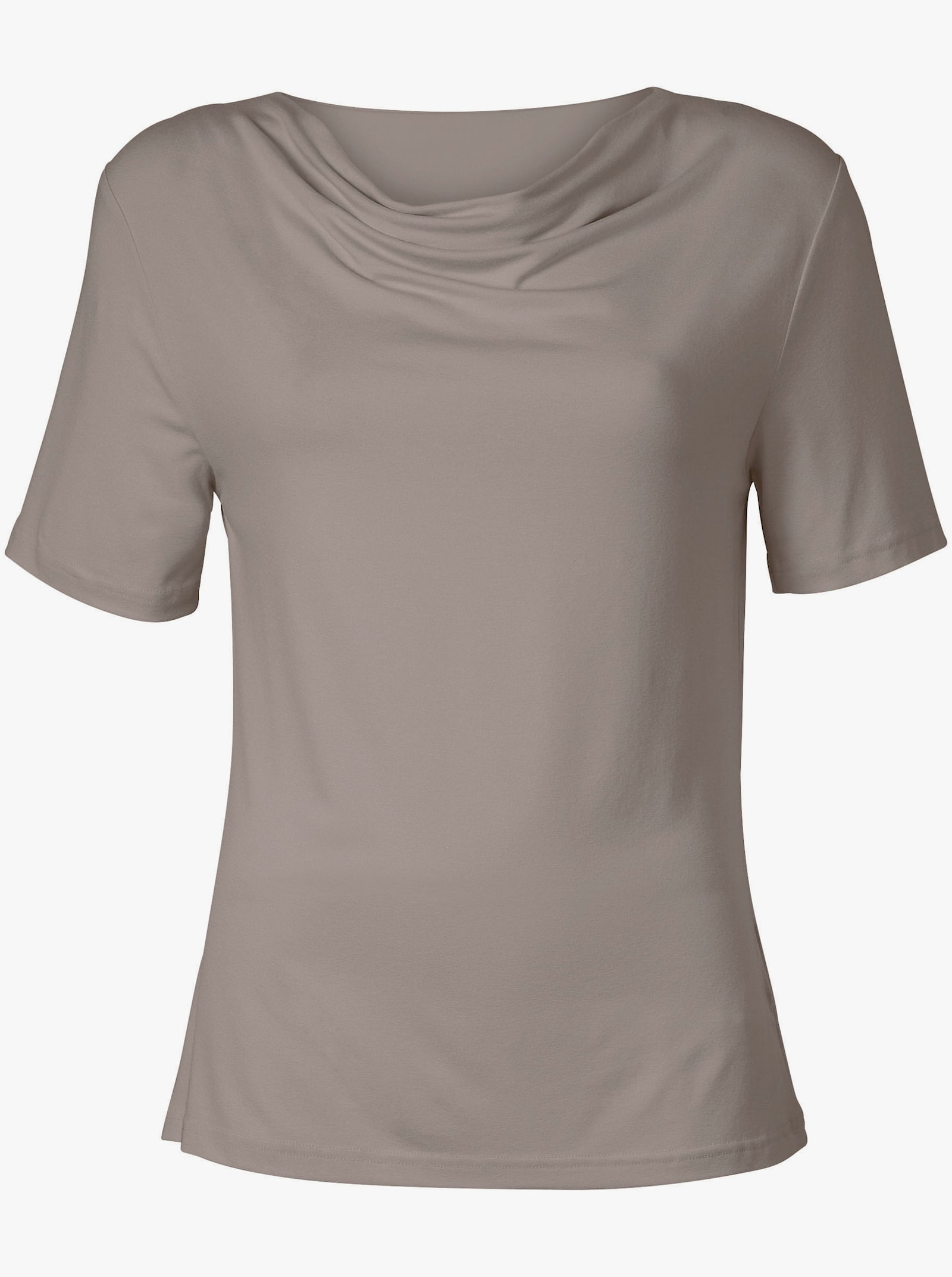 Shirt met cascadehals en korte mouwen - taupe