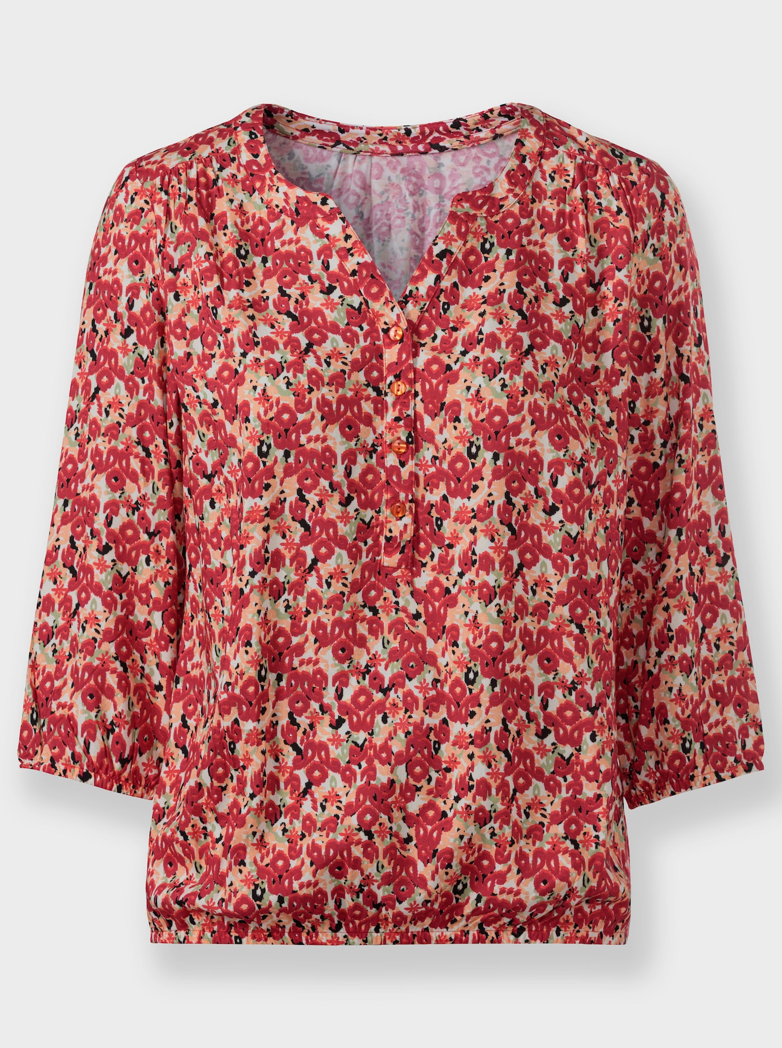 Druckbluse mit Gummizug an Ärmeln und Saum - erdbeere-lindgrün-bedruckt