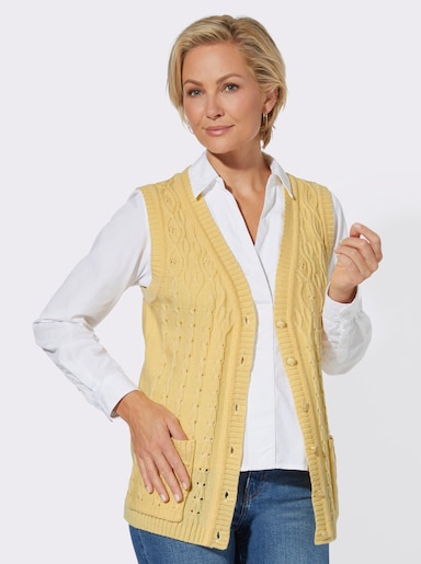 Strickweste mit Ajour-Details - vanille