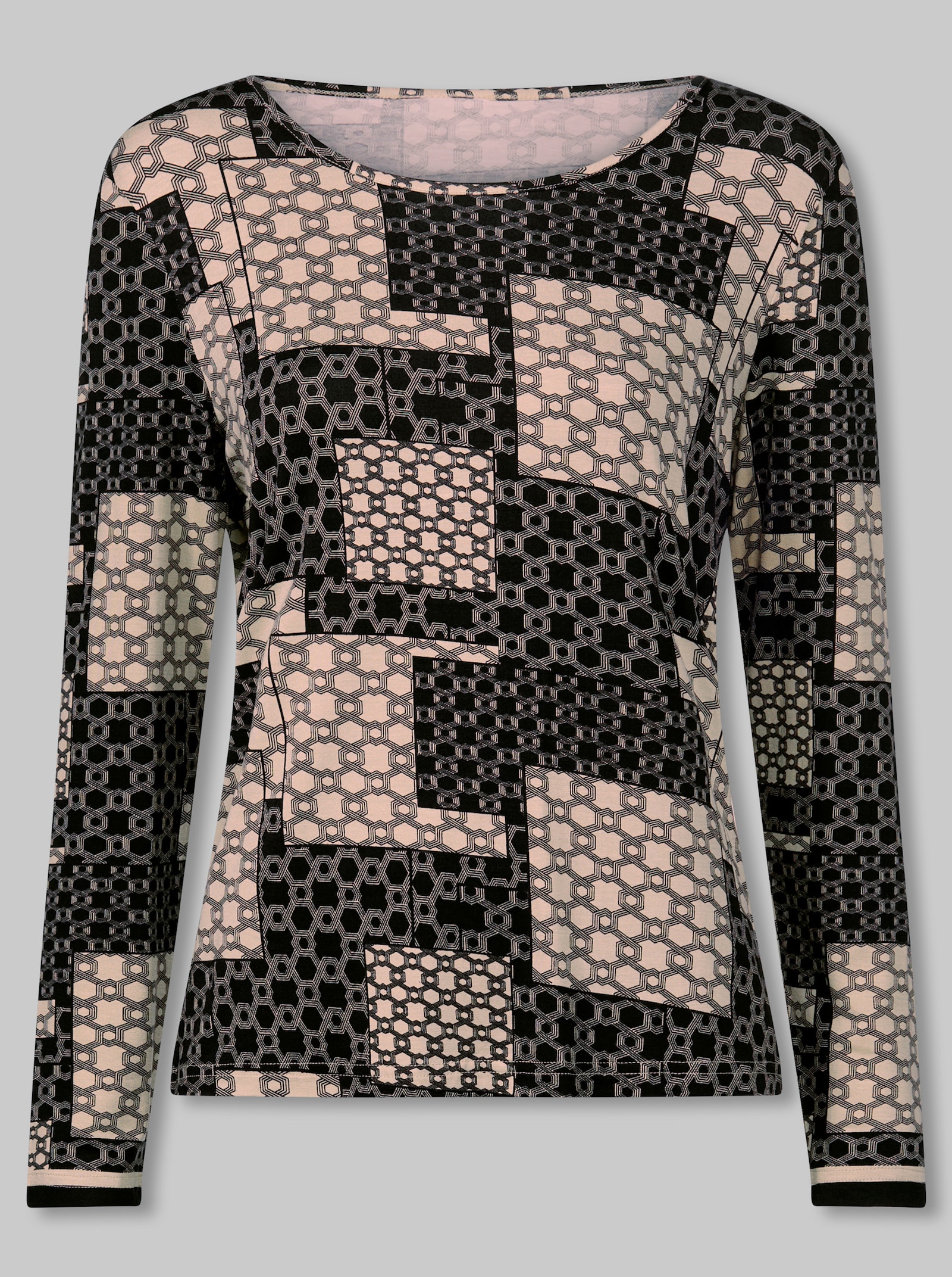 heine Langarmshirt mit Grafik-Print - sand-schwarz-bedruckt