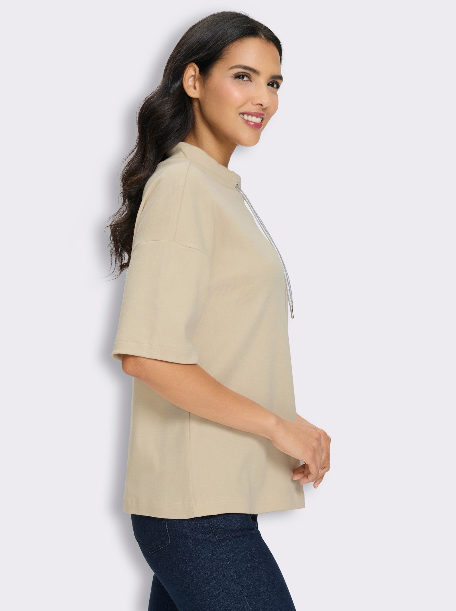 Longsweatshirt mit Kapuze - sand