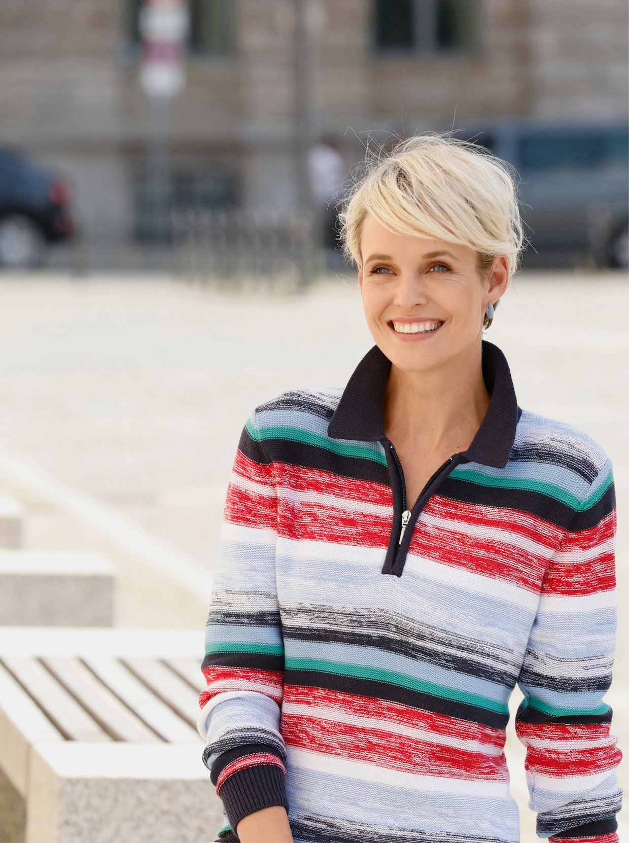 Polopullover - rot-marine-gemustert