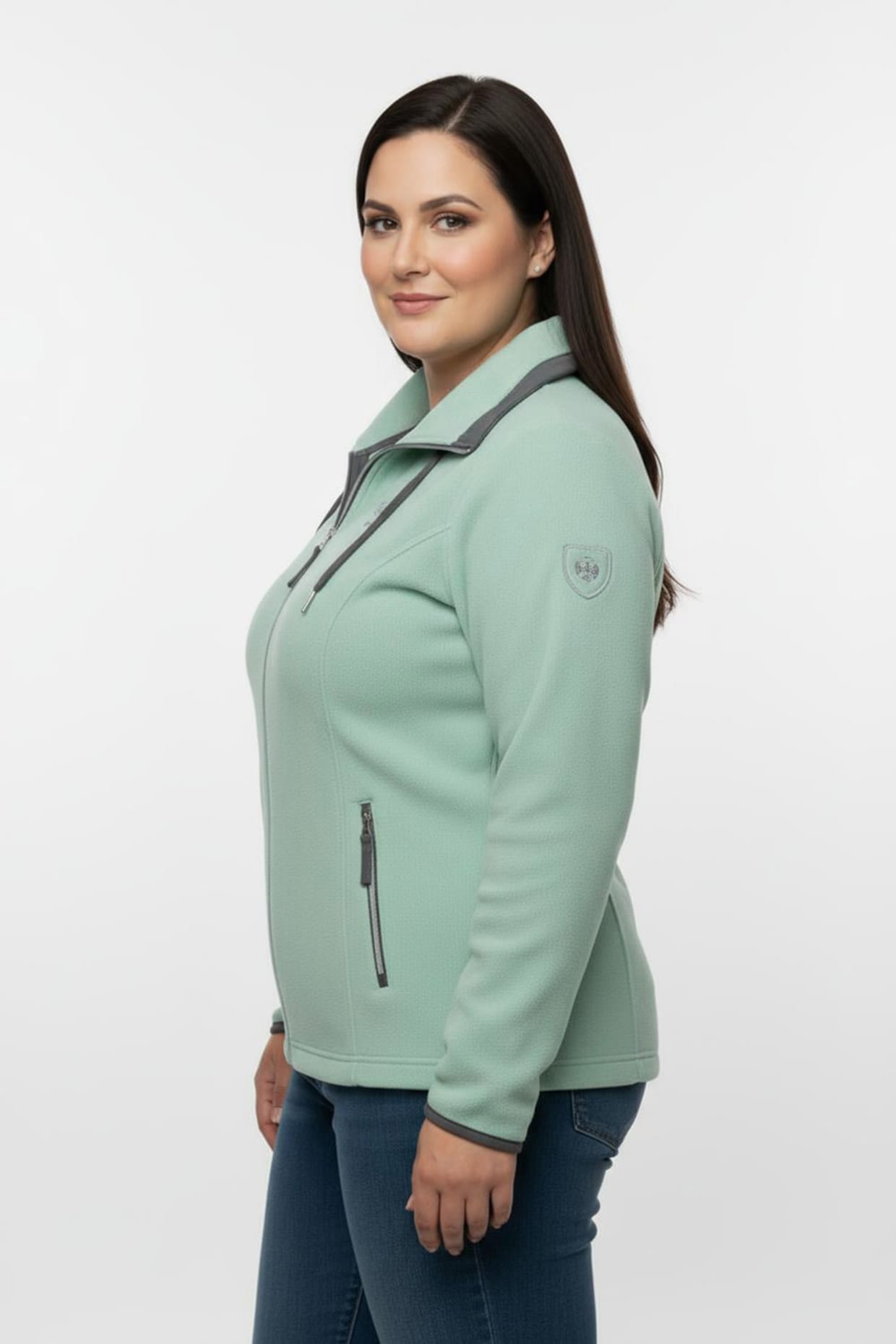 Fleecejacke mit schrägen Reißverschluss-Taschen - jadegrün