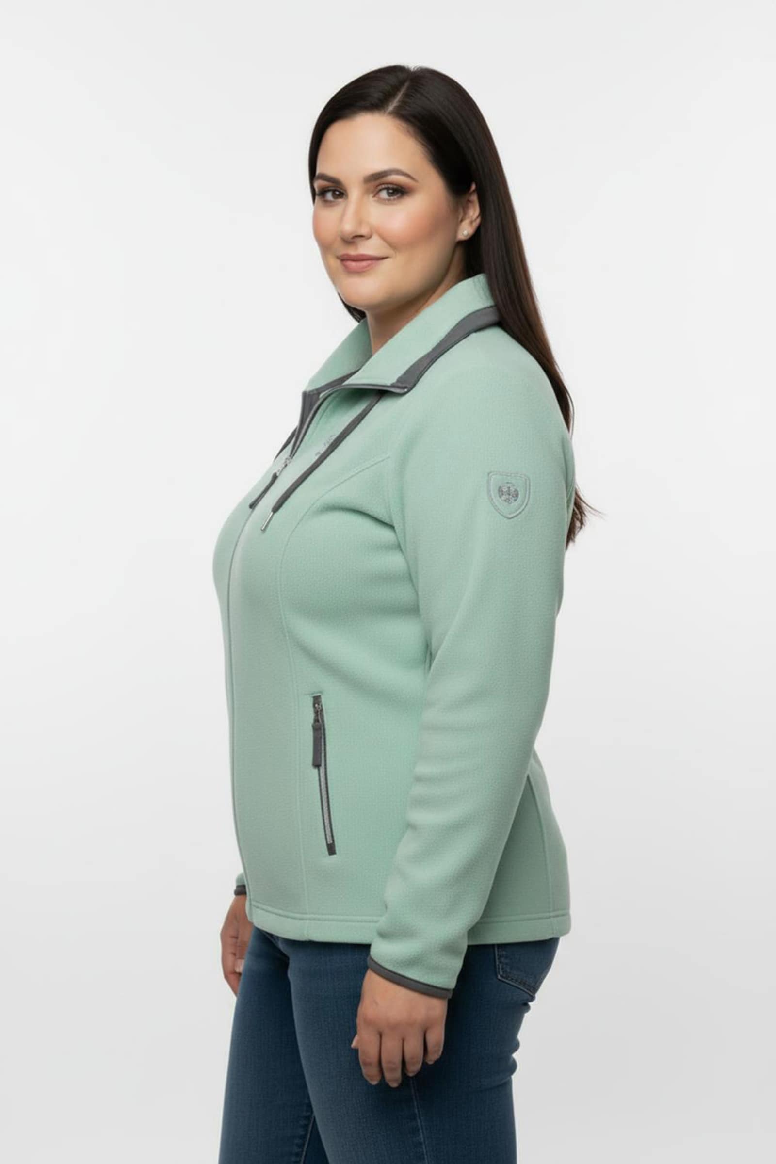 Fleecejacke mit schrägen Reißverschluss-Taschen - jadegrün