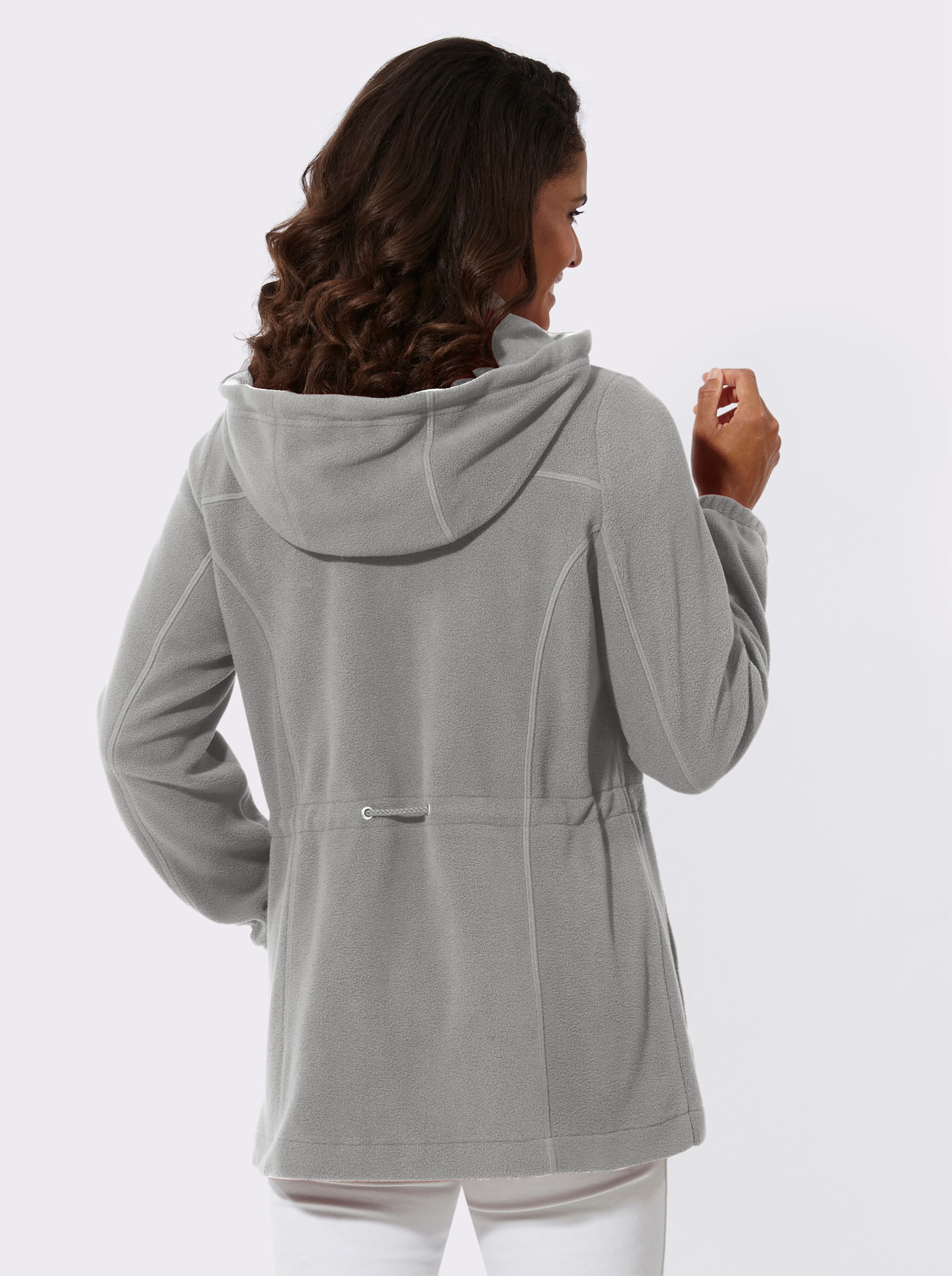 Fleecejacke mit abnehmbarer Kapuze - steingrau
