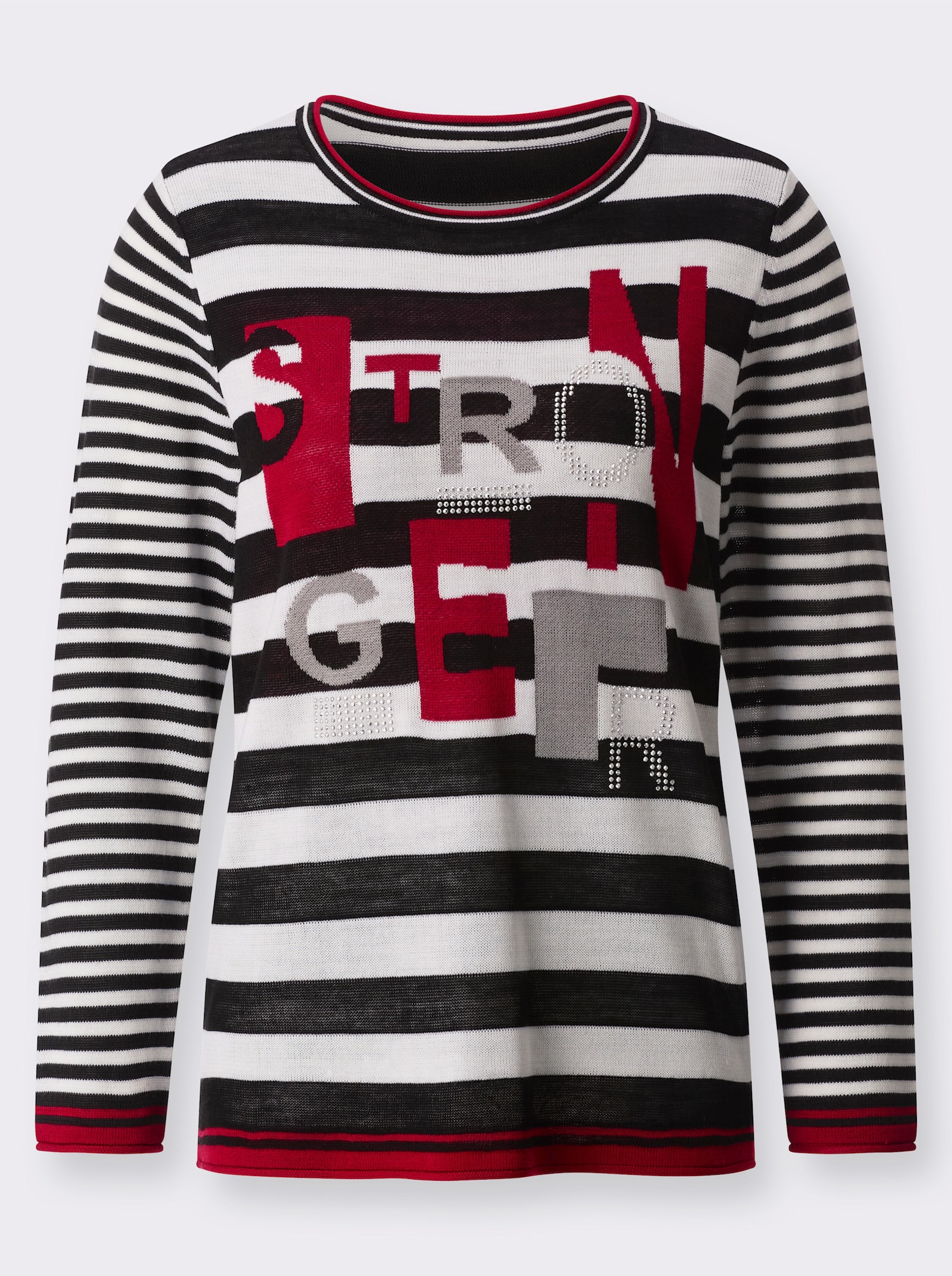 Svetr s kulatým výstřihem a proužkovaným vzorem - černá-bílá-proužek