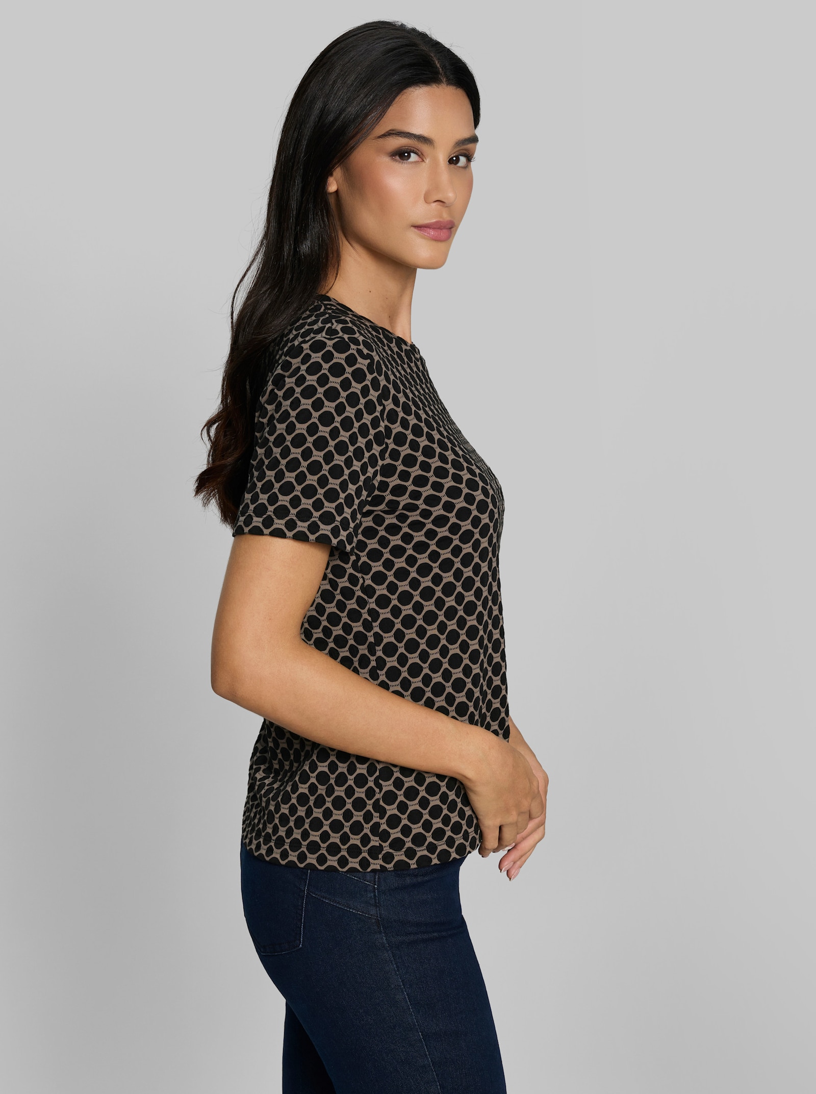 heine T-Shirt im Jacquard-Dessin - schwarz-taupe-gemustert