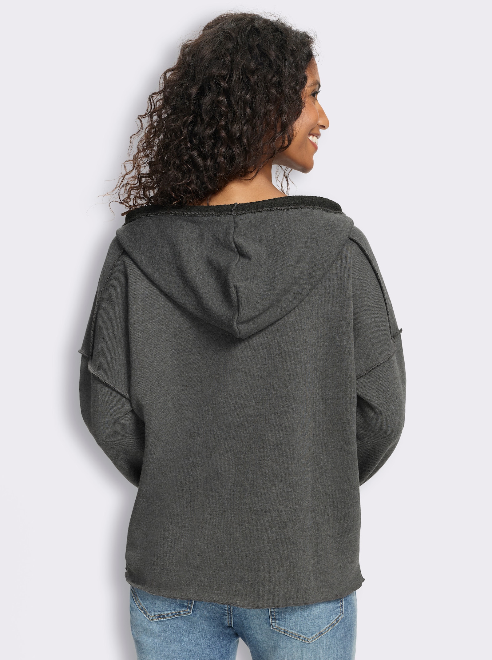 heine Kapuzensweatshirt mit Rollkanten - graphit
