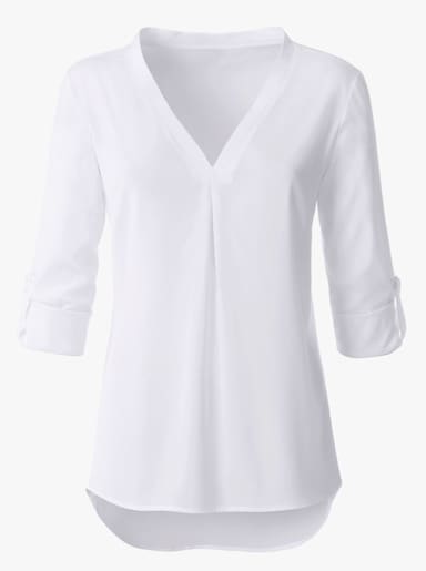 Longbluse mit verlängertem Rückenteil - weiß