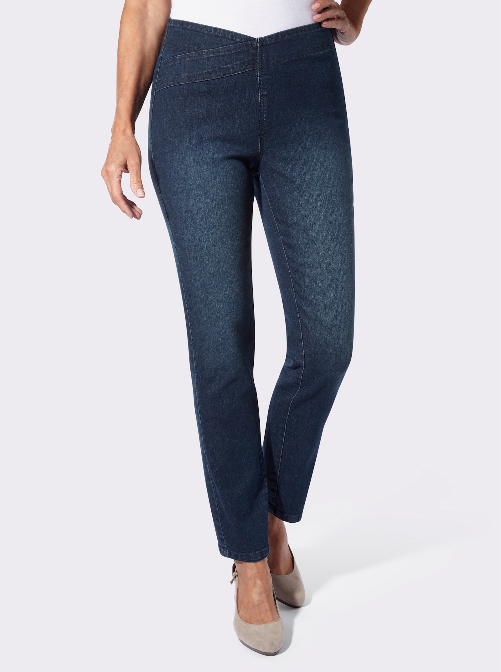 Jeans mit überlappendem Dehnbund - dark blue