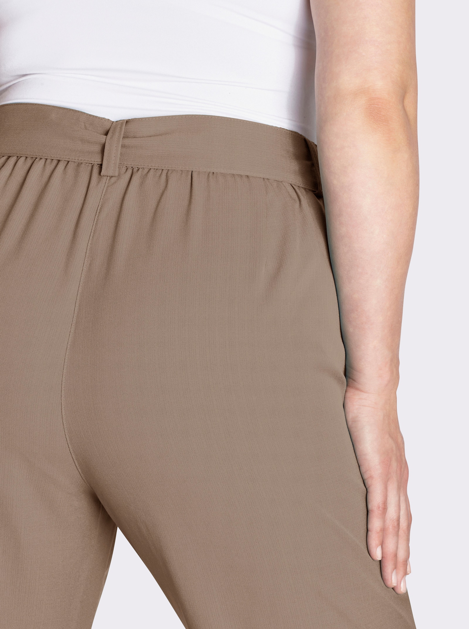 Palazzohose mit Bindegürtel - taupe