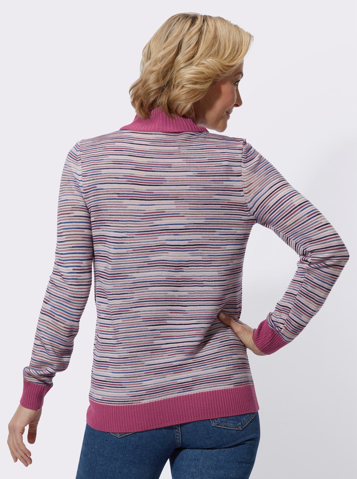 Pullover - rosé-jeansblau-geringelt